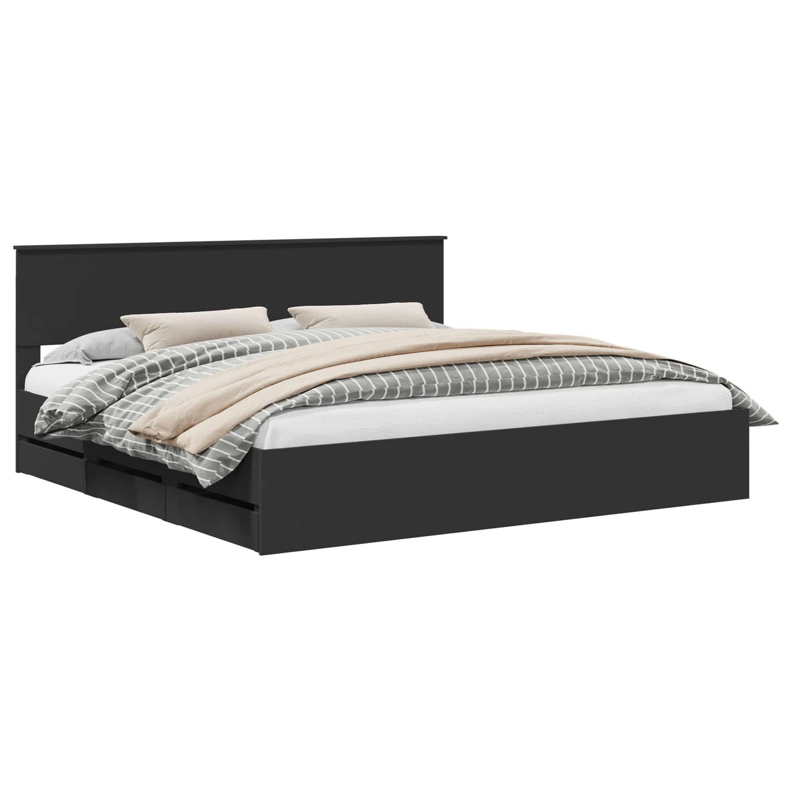 Bedframe met lade met opslag Zwart 200 x 200 cm Ingenieurshout is nu te koop bij PeponiXL, paradijselijk wonen!