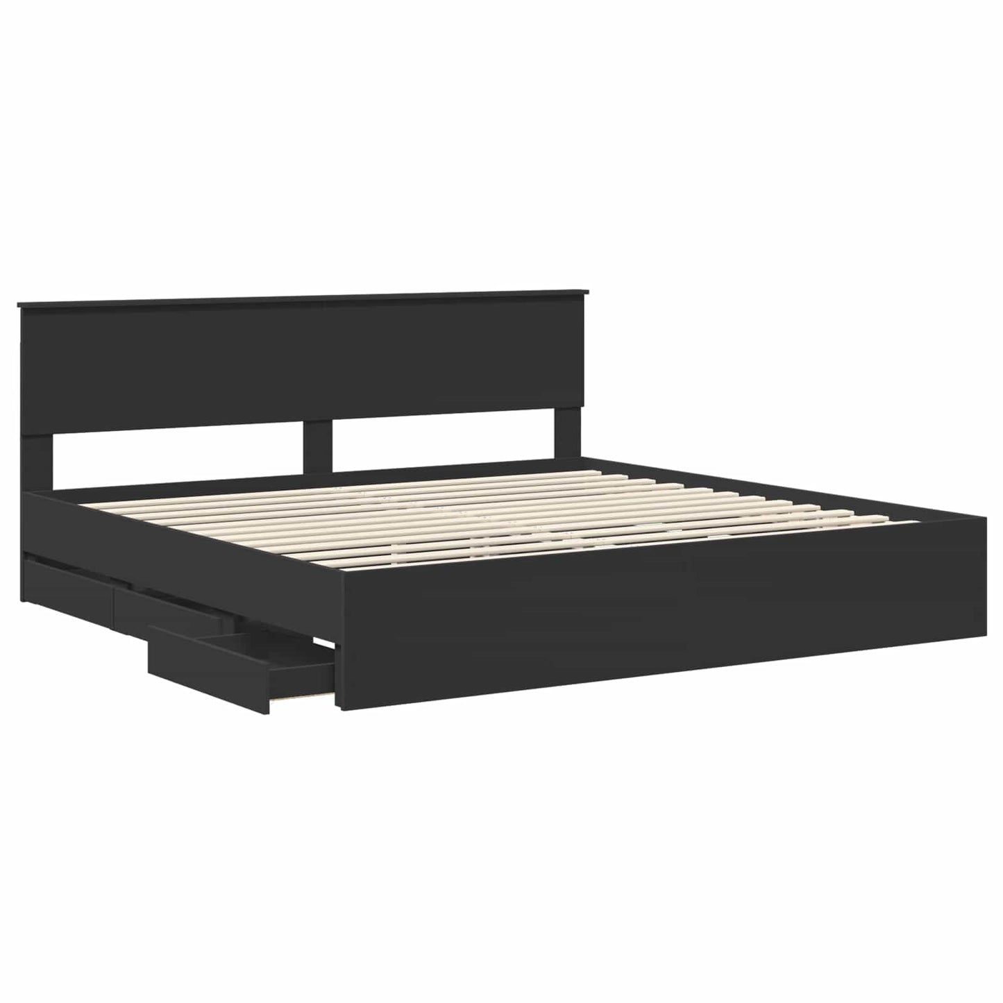 Bedframe met lade met opslag Zwart 200 x 200 cm Ingenieurshout is nu te koop bij PeponiXL, paradijselijk wonen!