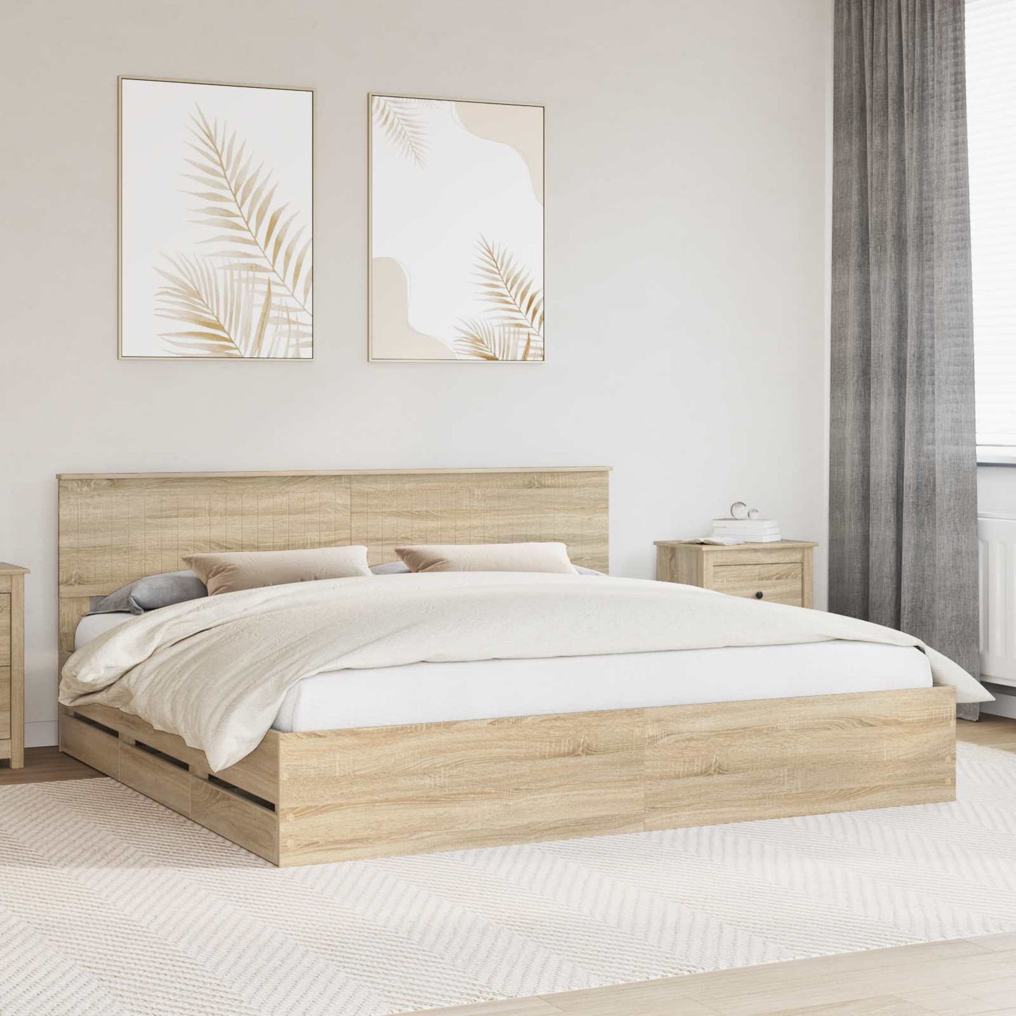 Bedframe met lade Sonoma Eiken 200 x 200 cm Ingenieurshout is nu te koop bij PeponiXL, paradijselijk wonen!