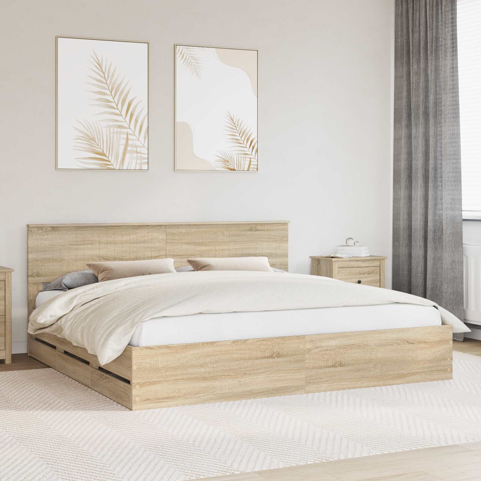 Bedframe met lade Sonoma Eiken 200 x 200 cm Ingenieurshout is nu te koop bij PeponiXL, paradijselijk wonen!