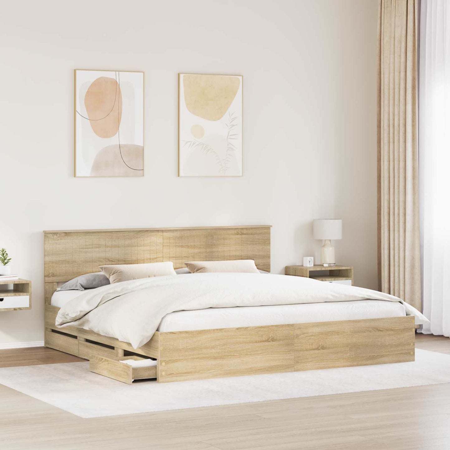 Bedframe met lade Sonoma Eiken 200 x 200 cm Ingenieurshout is nu te koop bij PeponiXL, paradijselijk wonen!