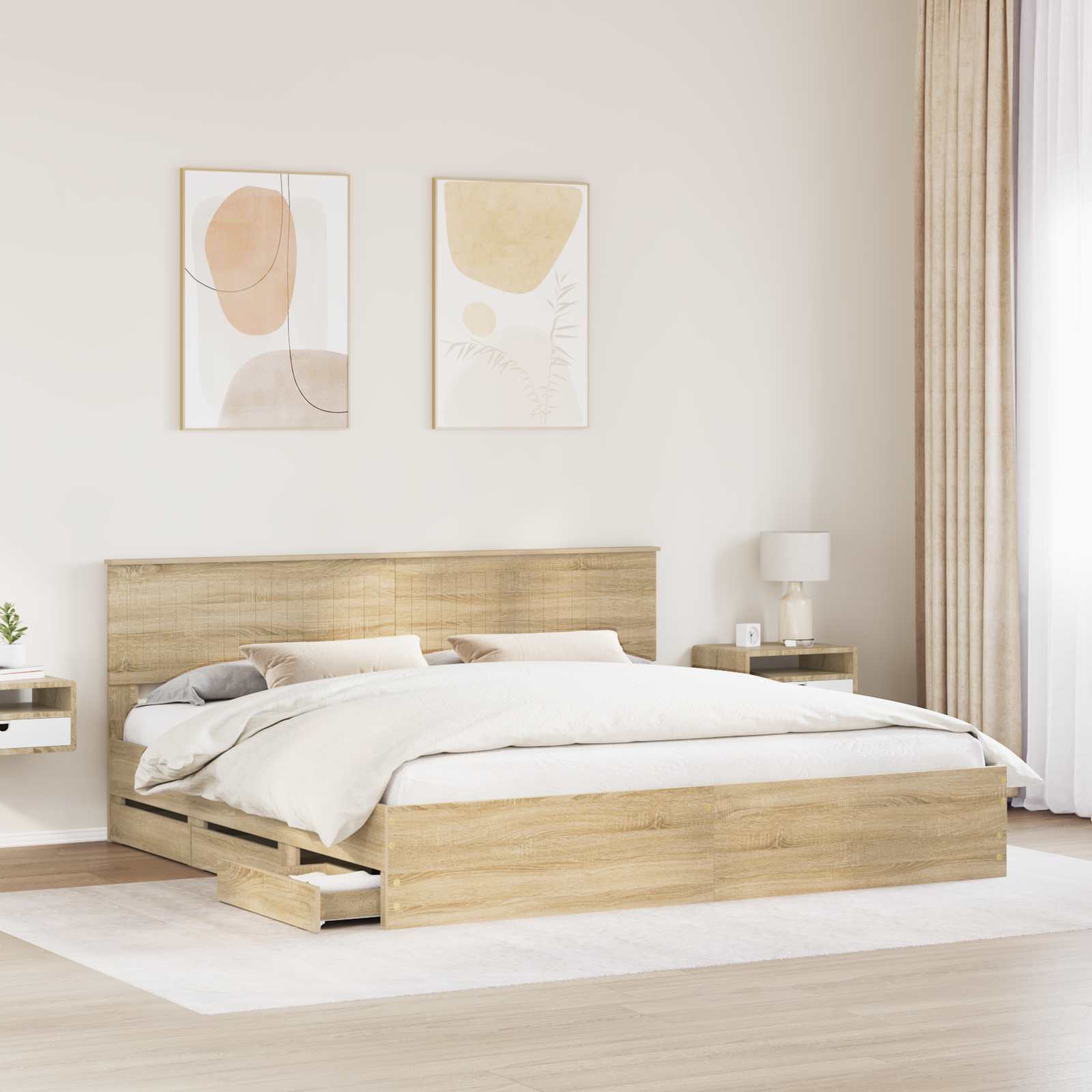 Bedframe met lade Sonoma Eiken 200 x 200 cm Ingenieurshout is nu te koop bij PeponiXL, paradijselijk wonen!