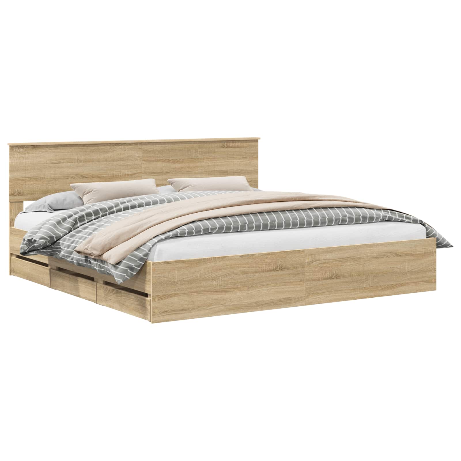 Bedframe met lade Sonoma Eiken 200 x 200 cm Ingenieurshout is nu te koop bij PeponiXL, paradijselijk wonen!