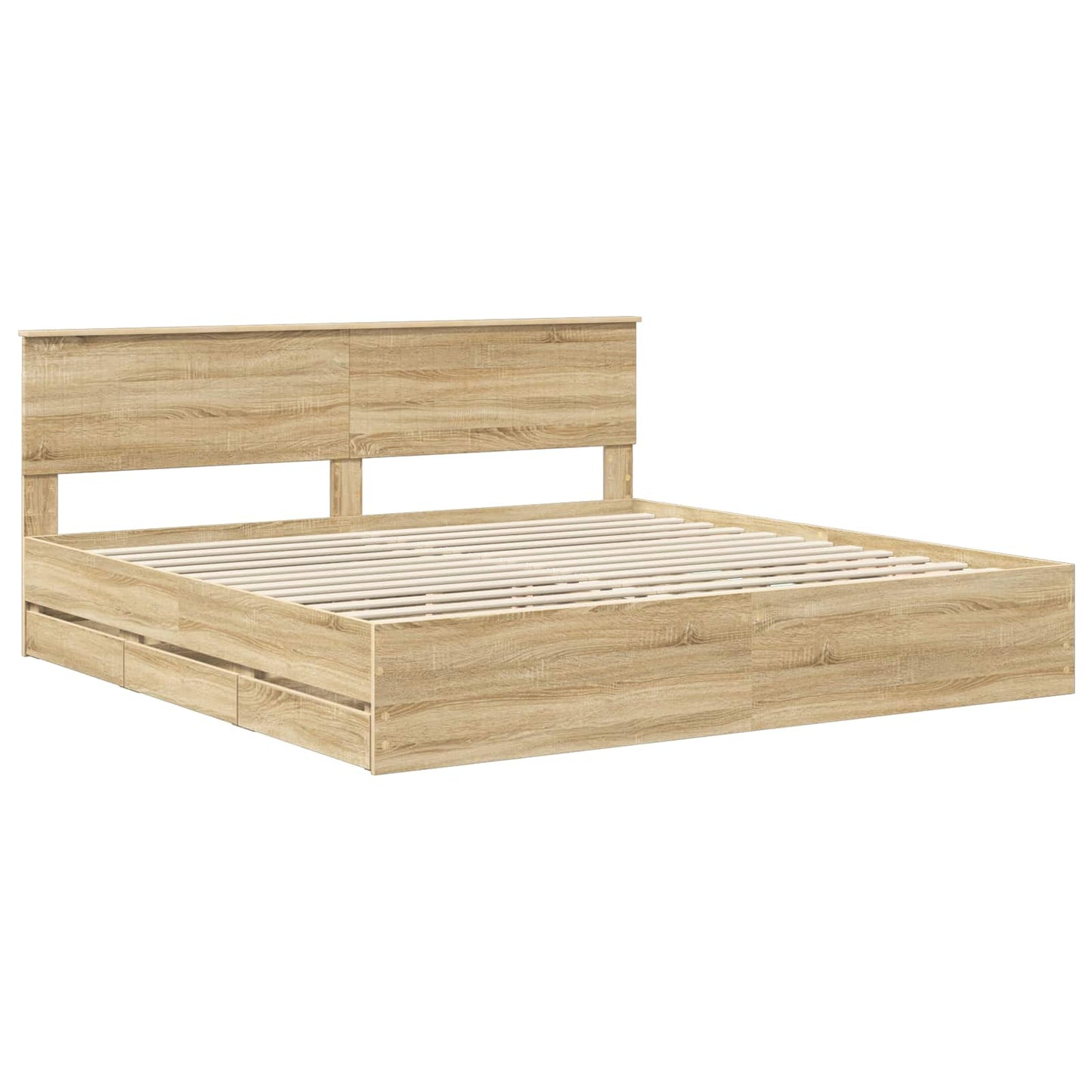 Bedframe met lade Sonoma Eiken 200 x 200 cm Ingenieurshout is nu te koop bij PeponiXL, paradijselijk wonen!