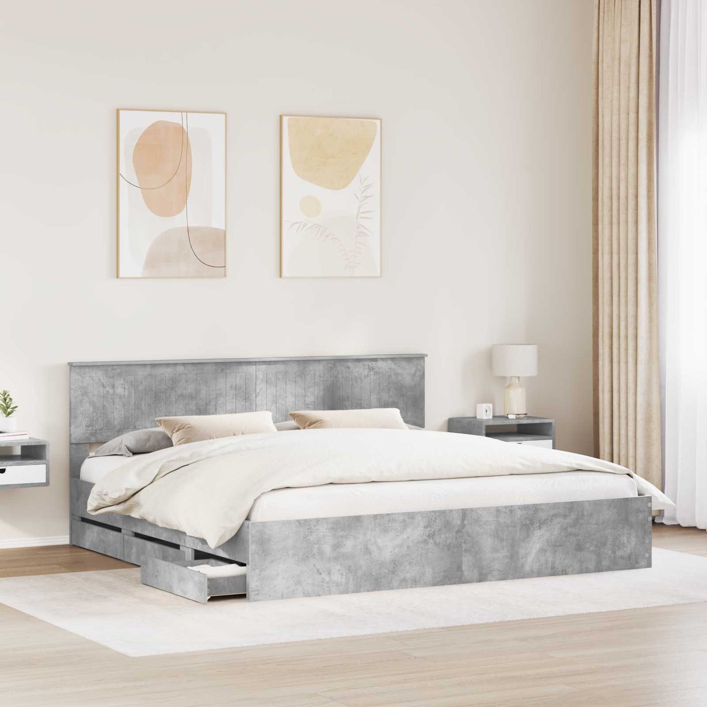 Bedframe met lade Beton Grijs 200 x 200 cm Ingenieurshout is nu te koop bij PeponiXL, paradijselijk wonen!