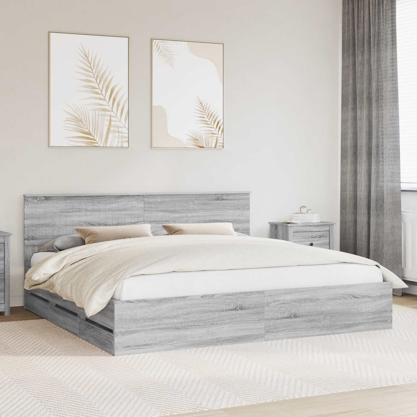 Bedframe met lade Grijs Sonoma 200 x 200 cm Ingenieurshout is nu te koop bij PeponiXL, paradijselijk wonen!
