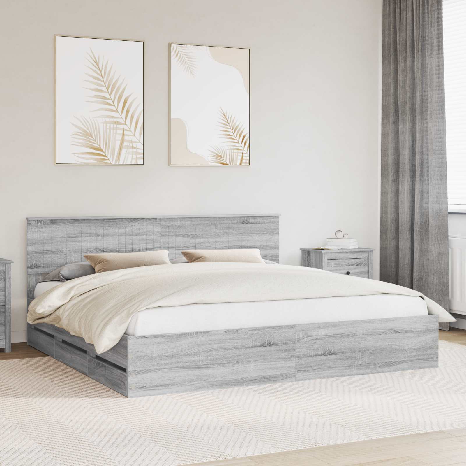 Bedframe met lade Grijs Sonoma 200 x 200 cm Ingenieurshout is nu te koop bij PeponiXL, paradijselijk wonen!