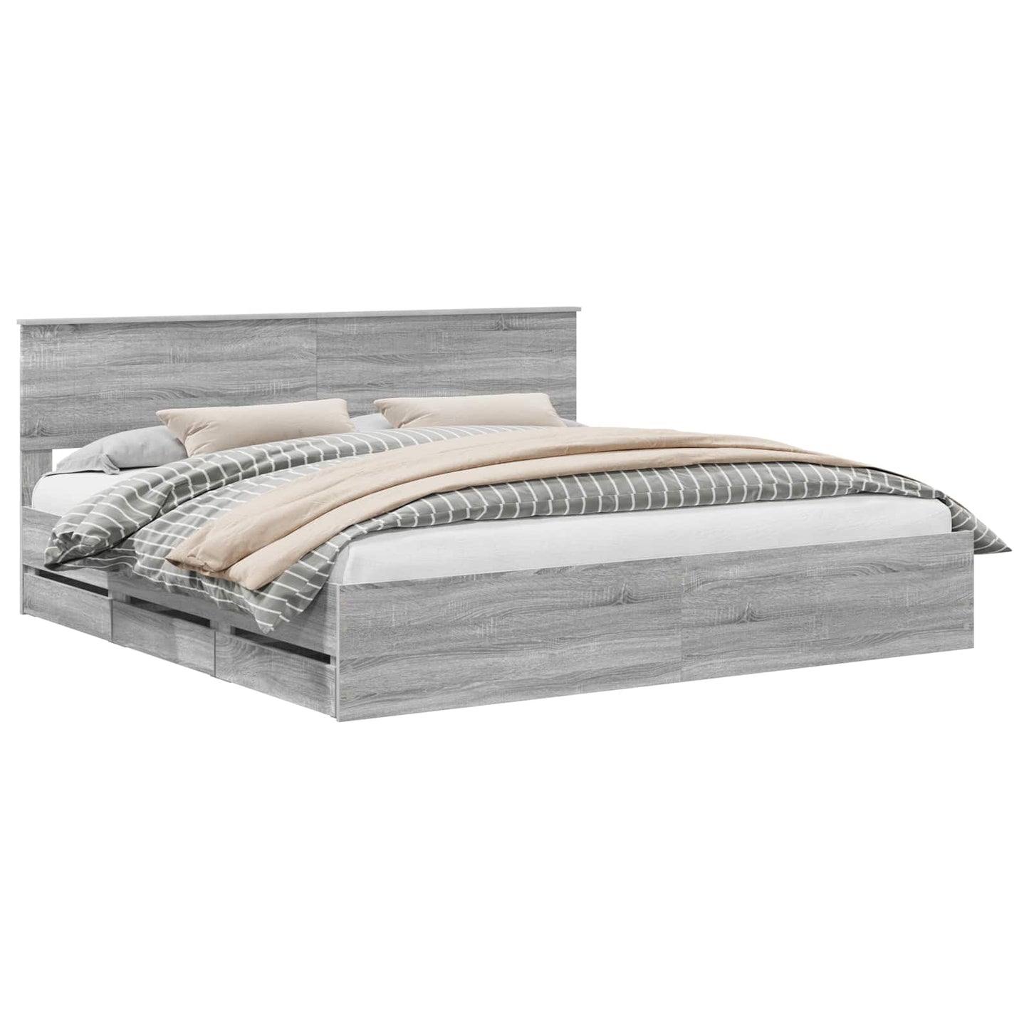 Bedframe met lade Grijs Sonoma 200 x 200 cm Ingenieurshout is nu te koop bij PeponiXL, paradijselijk wonen!