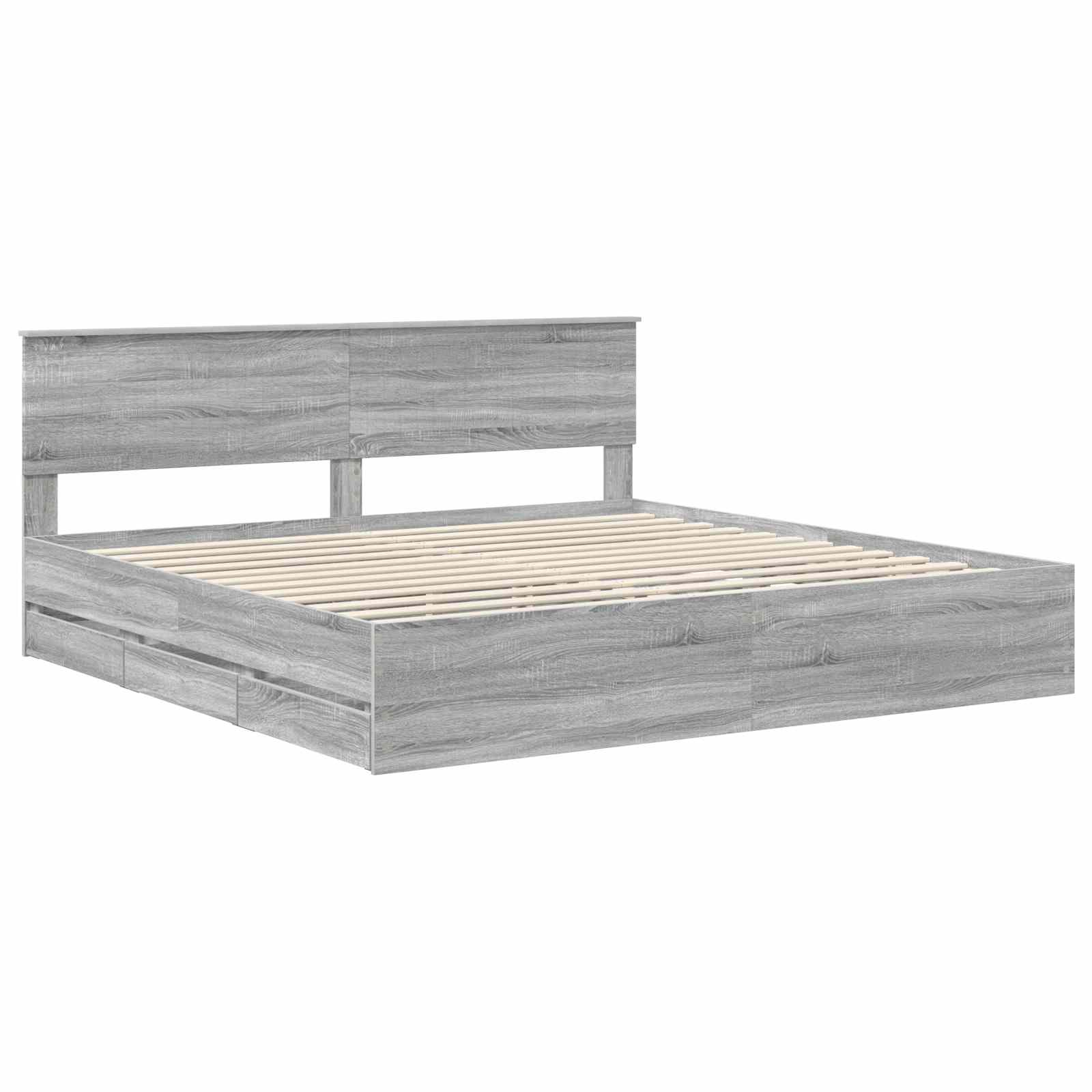 Bedframe met lade Grijs Sonoma 200 x 200 cm Ingenieurshout is nu te koop bij PeponiXL, paradijselijk wonen!