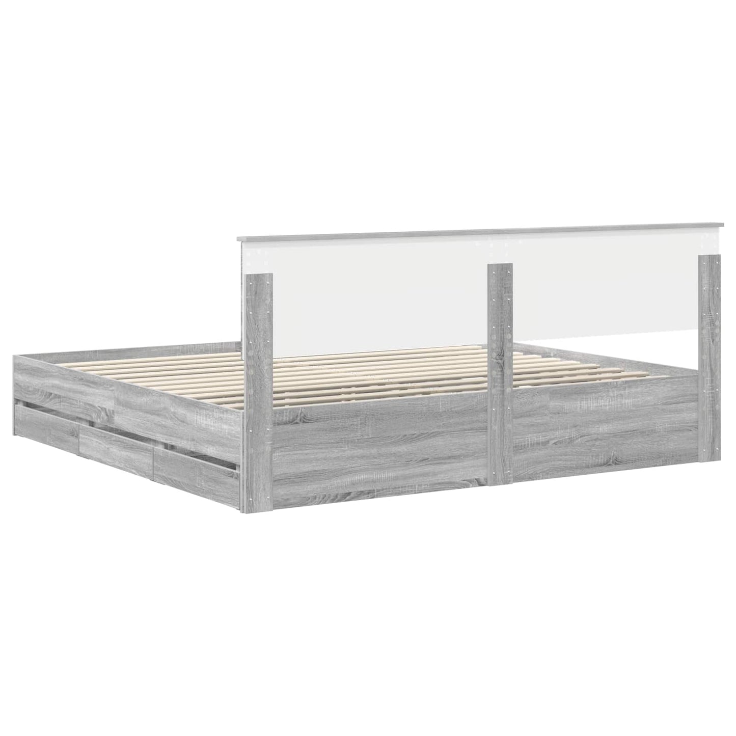 Bedframe met lade Grijs Sonoma 200 x 200 cm Ingenieurshout is nu te koop bij PeponiXL, paradijselijk wonen!