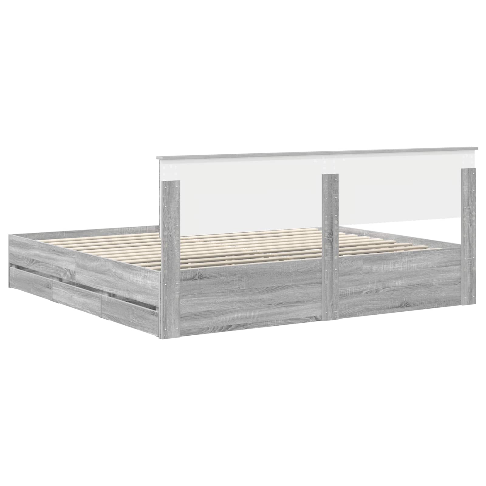 Bedframe met lade Grijs Sonoma 200 x 200 cm Ingenieurshout is nu te koop bij PeponiXL, paradijselijk wonen!