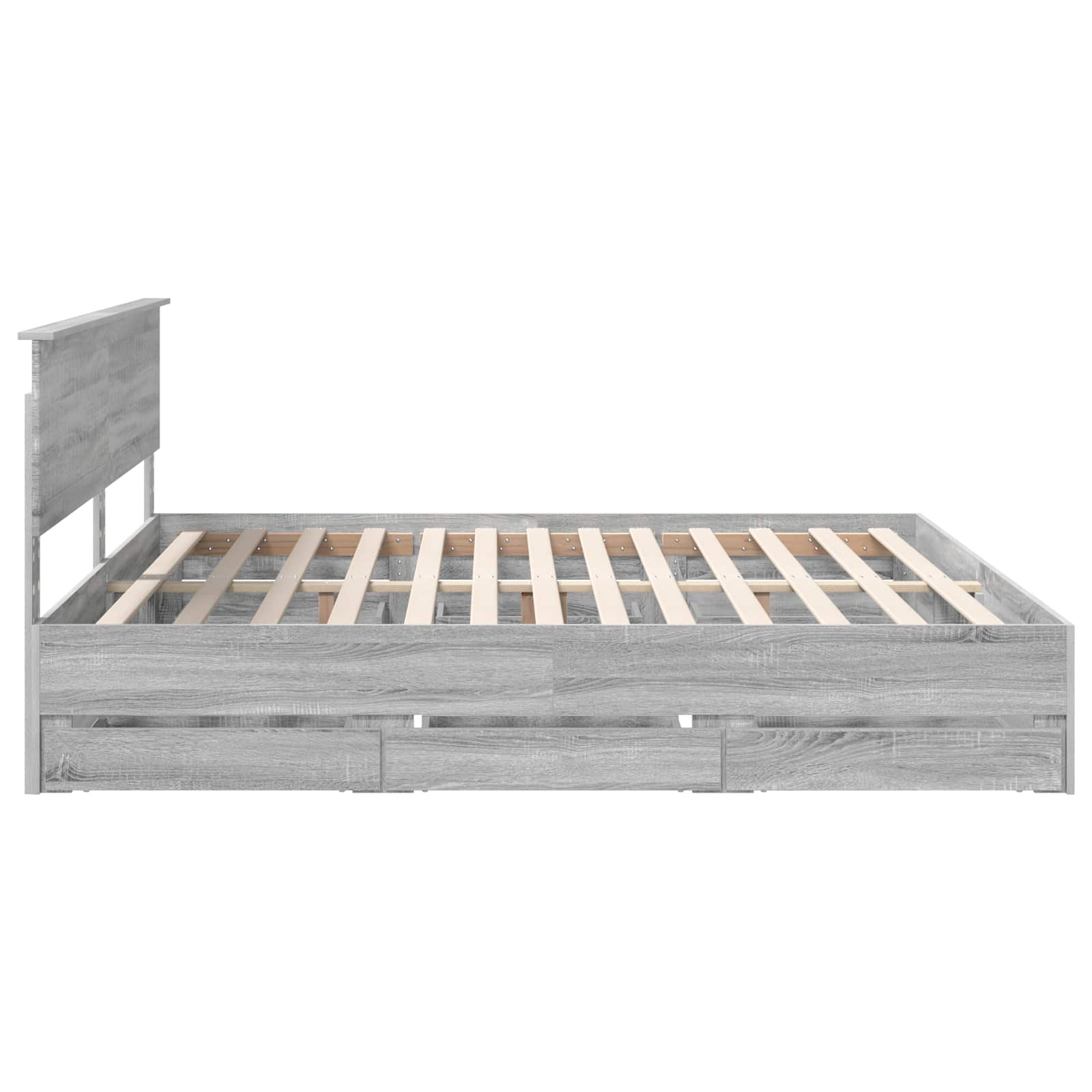 Bedframe met lade Grijs Sonoma 200 x 200 cm Ingenieurshout is nu te koop bij PeponiXL, paradijselijk wonen!