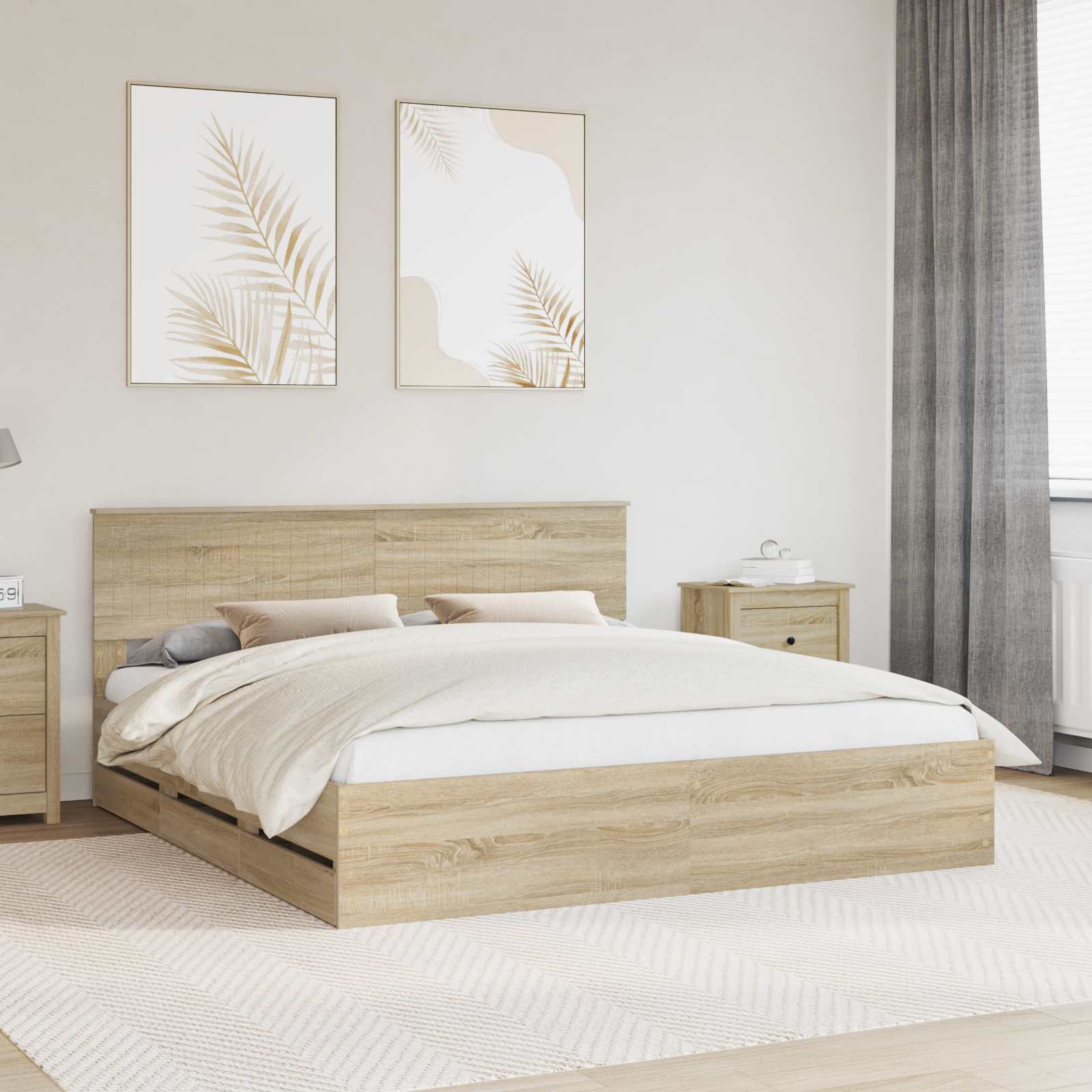 Bedframe met lade Sonoma Eiken 180 x 200 cm Ingenieurshout is nu te koop bij PeponiXL, paradijselijk wonen!
