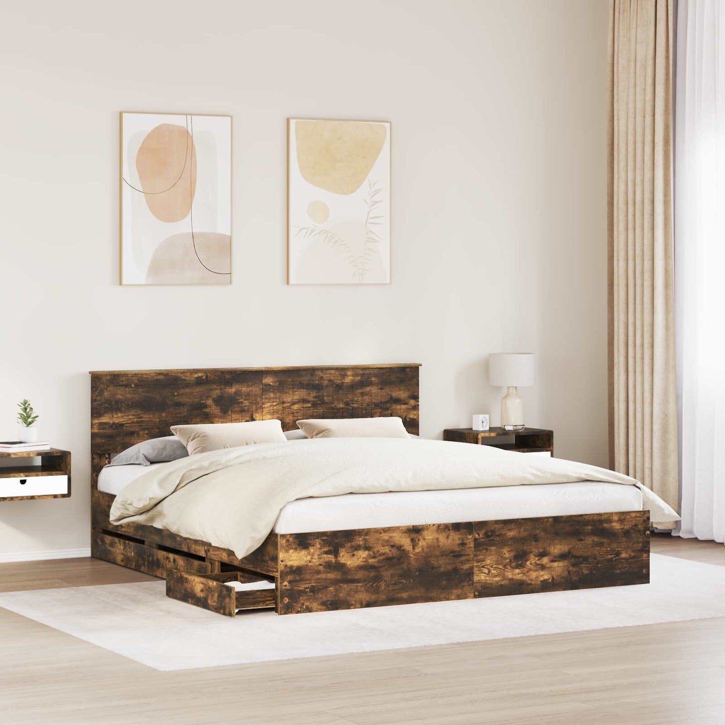 Bedframe met lade Gerookt eiken 180 x 200 cm Ingenieurshout is nu te koop bij PeponiXL, paradijselijk wonen!