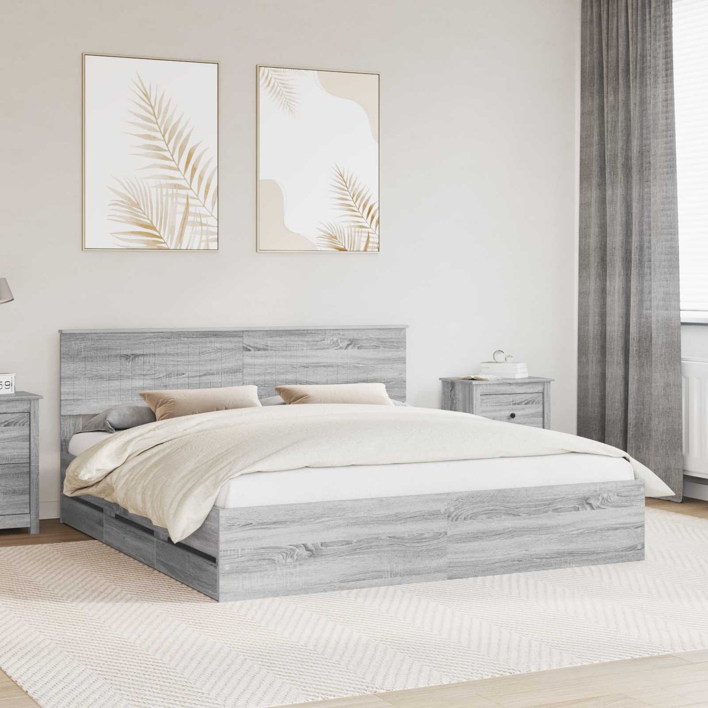 Bedframe met lade Grijs Sonoma 180 x 200 cm Ingenieurshout is nu te koop bij PeponiXL, paradijselijk wonen!
