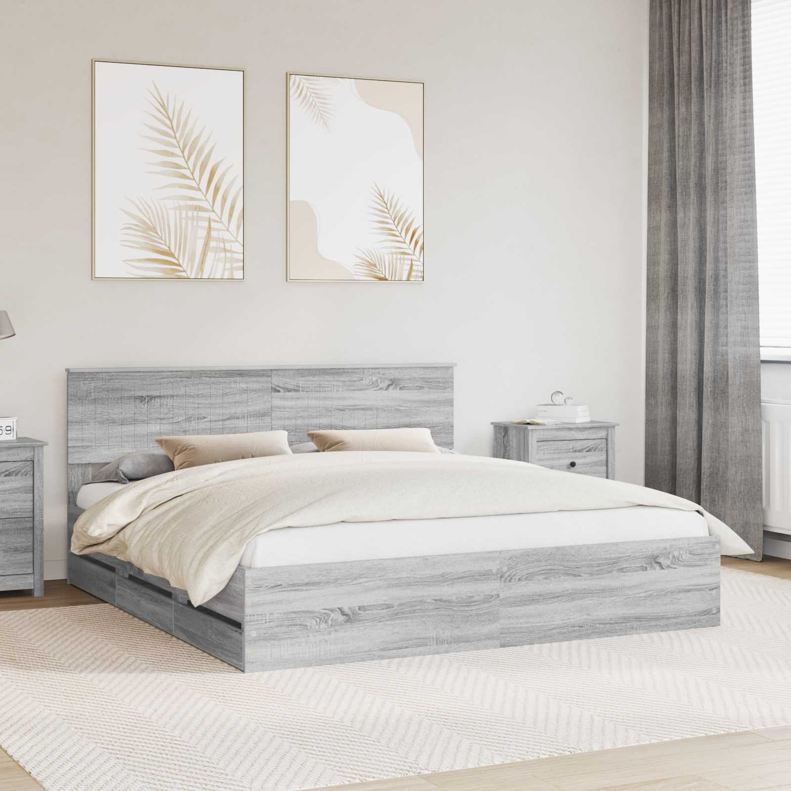 Bedframe met lade Grijs Sonoma 180 x 200 cm Ingenieurshout is nu te koop bij PeponiXL, paradijselijk wonen!