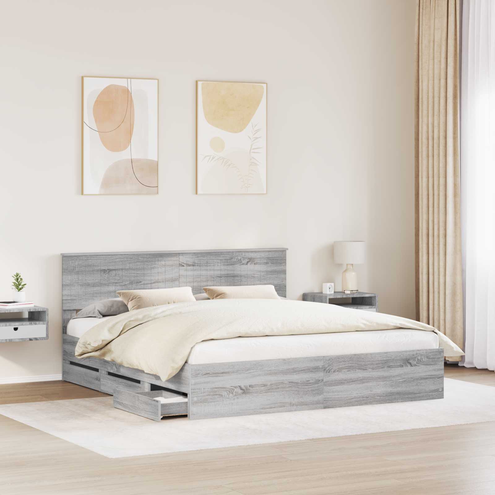 Bedframe met lade Grijs Sonoma 180 x 200 cm Ingenieurshout is nu te koop bij PeponiXL, paradijselijk wonen!