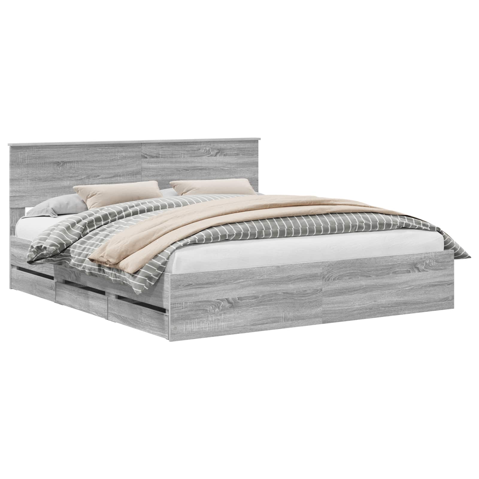 Bedframe met lade Grijs Sonoma 180 x 200 cm Ingenieurshout is nu te koop bij PeponiXL, paradijselijk wonen!