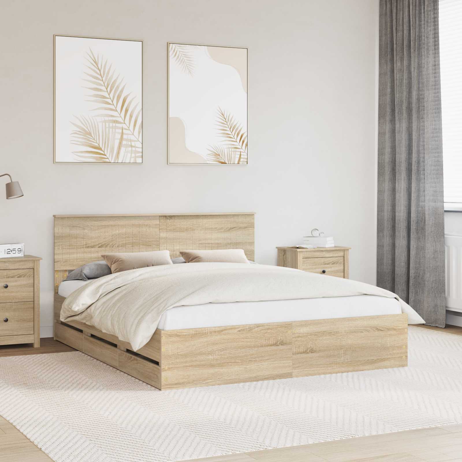 Bedframe met lade Sonoma Eiken 160 x 200 cm Ingenieurshout is nu te koop bij PeponiXL, paradijselijk wonen!