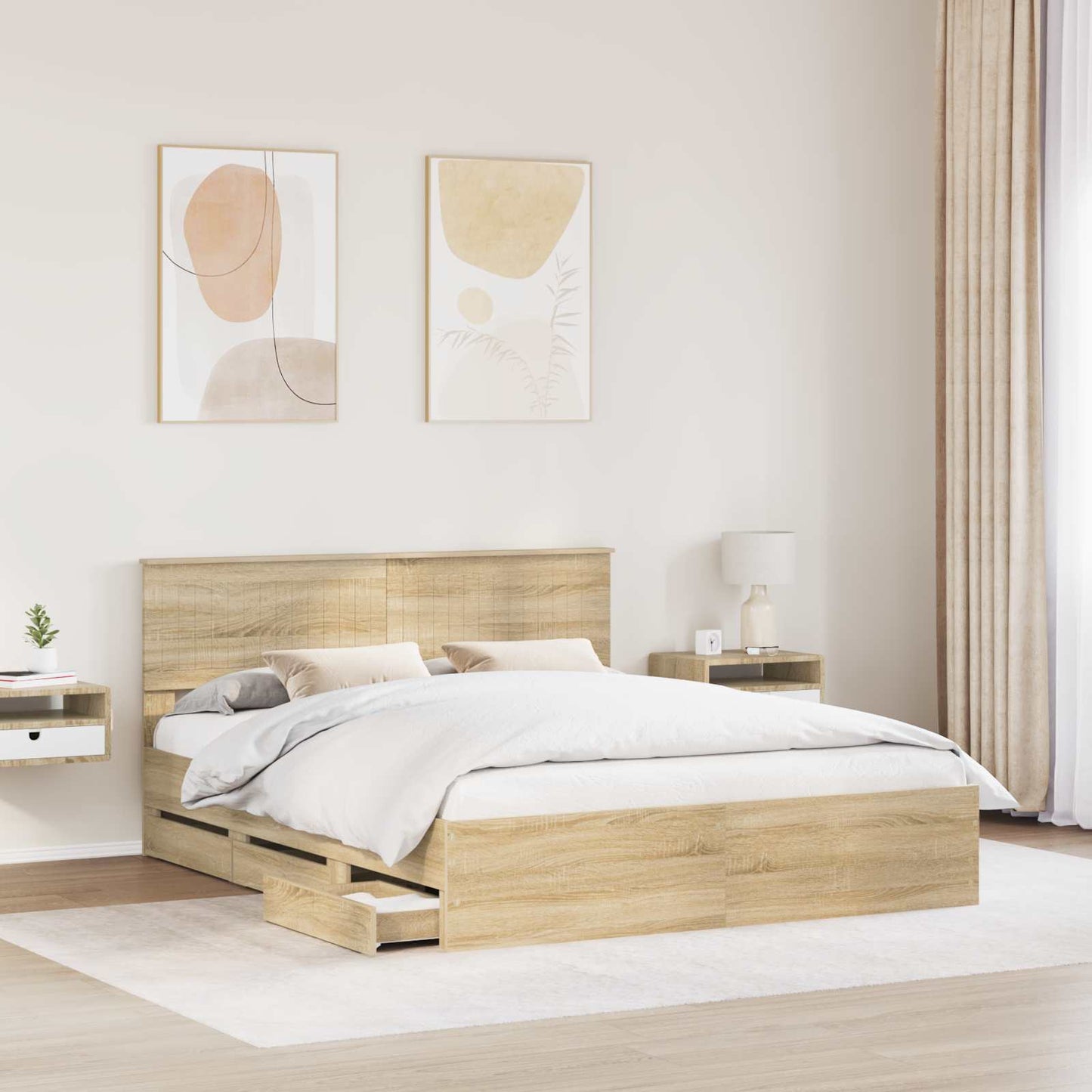 Bedframe met lade Sonoma Eiken 160 x 200 cm Ingenieurshout is nu te koop bij PeponiXL, paradijselijk wonen!