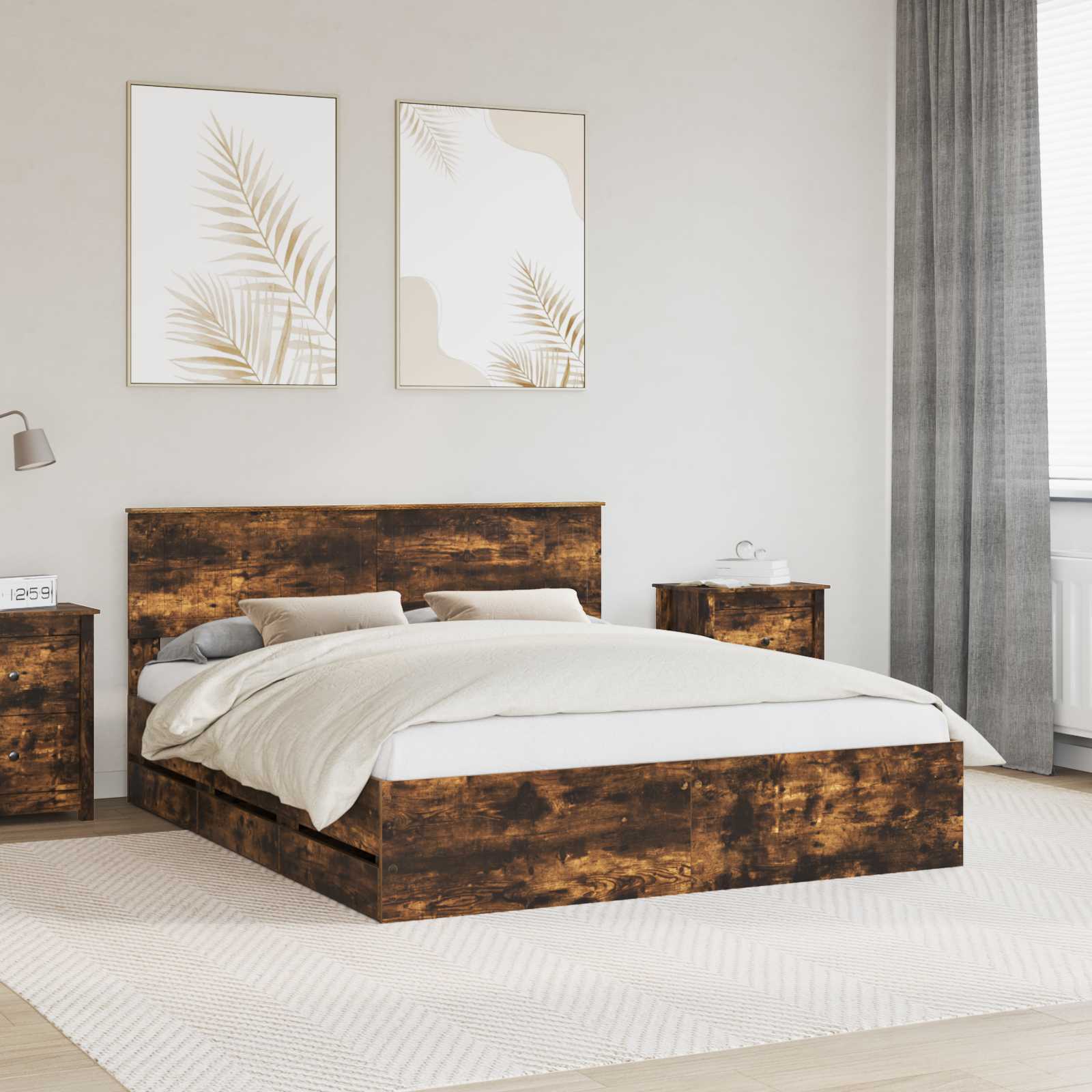 Bedframe met lade Gerookt eiken 160 x 200 cm Ingenieurshout is nu te koop bij PeponiXL, paradijselijk wonen!