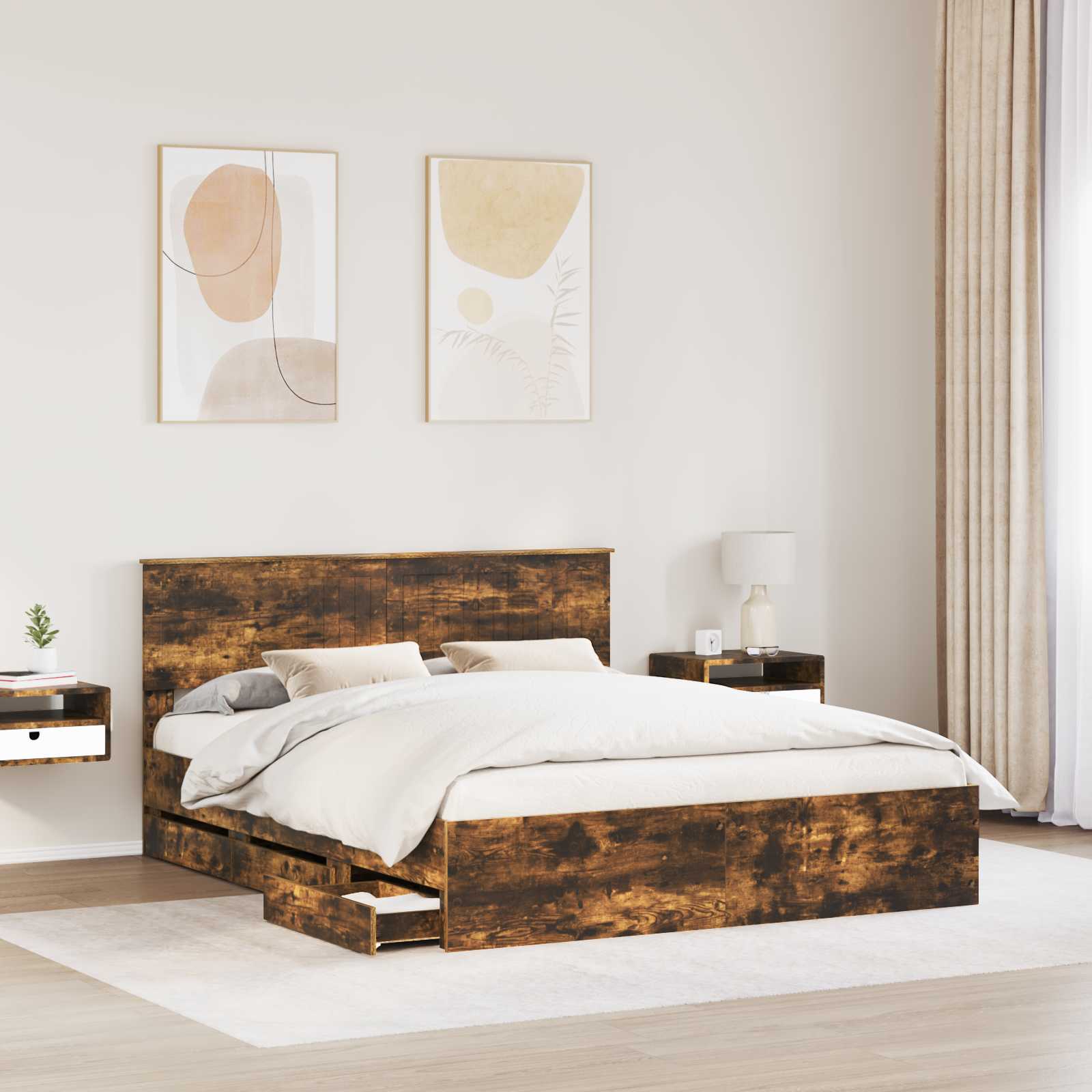Bedframe met lade Gerookt eiken 160 x 200 cm Ingenieurshout is nu te koop bij PeponiXL, paradijselijk wonen!