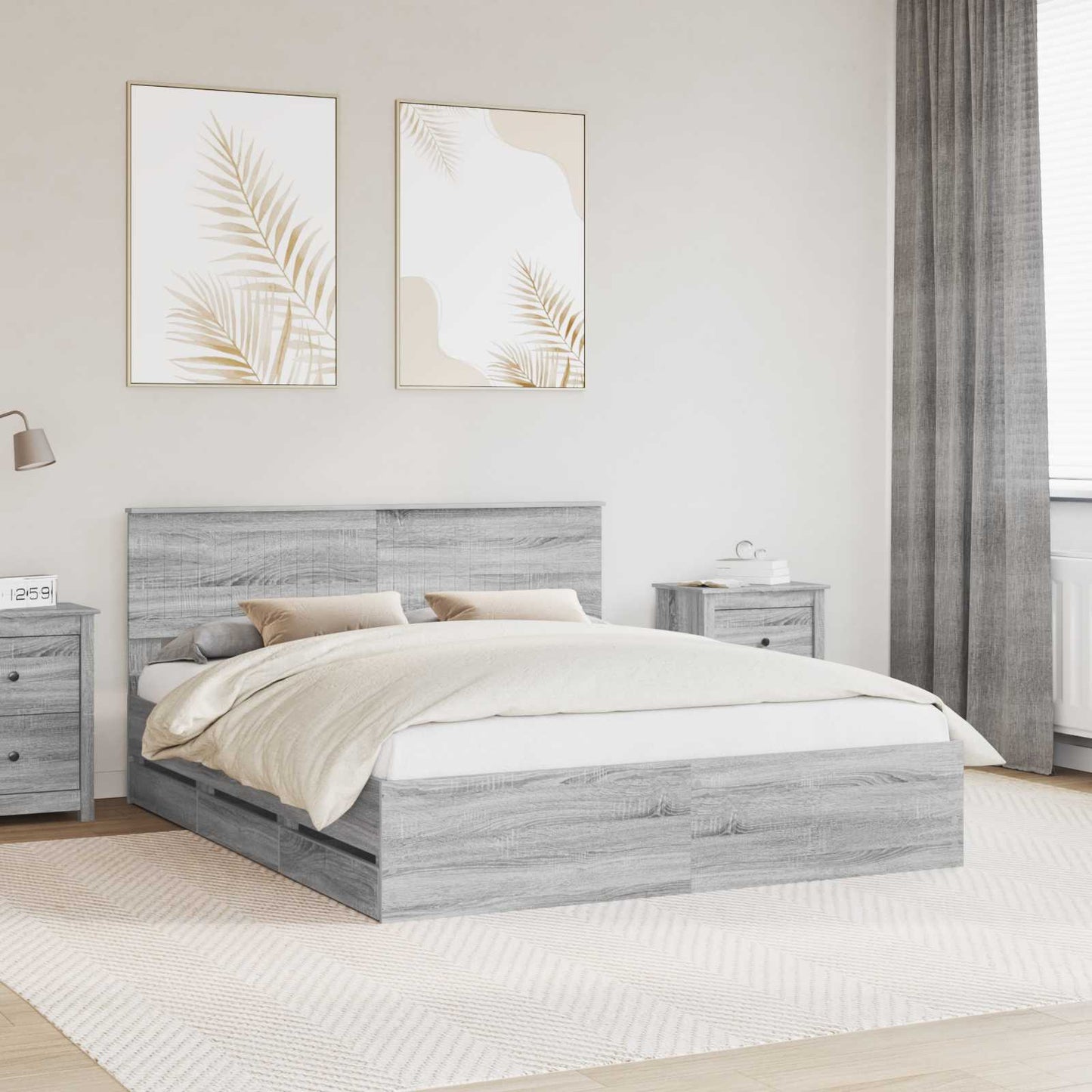 Bedframe met lade Grijs Sonoma 160 x 200 cm Ingenieurshout is nu te koop bij PeponiXL, paradijselijk wonen!