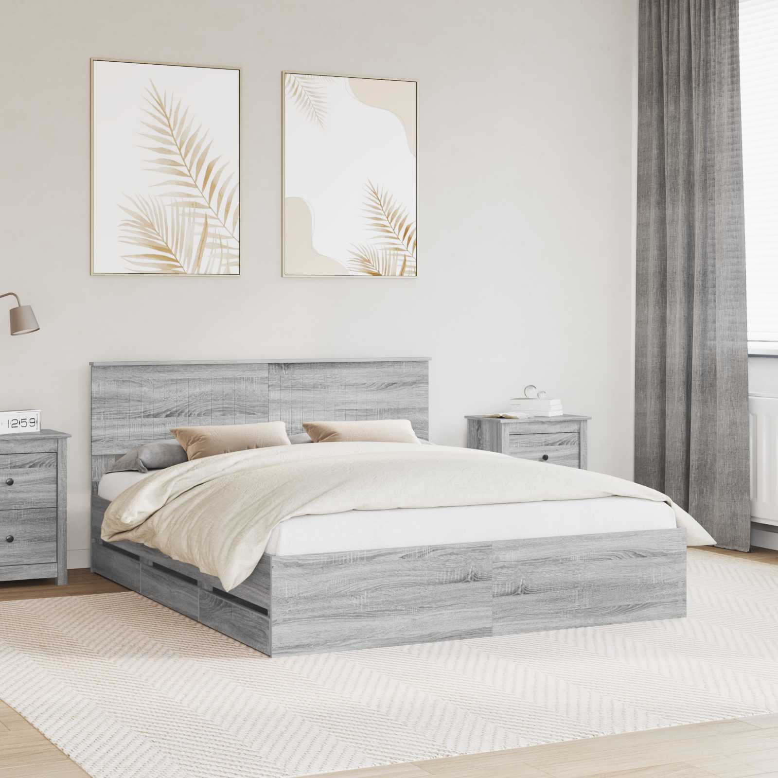 Bedframe met lade Grijs Sonoma 160 x 200 cm Ingenieurshout is nu te koop bij PeponiXL, paradijselijk wonen!