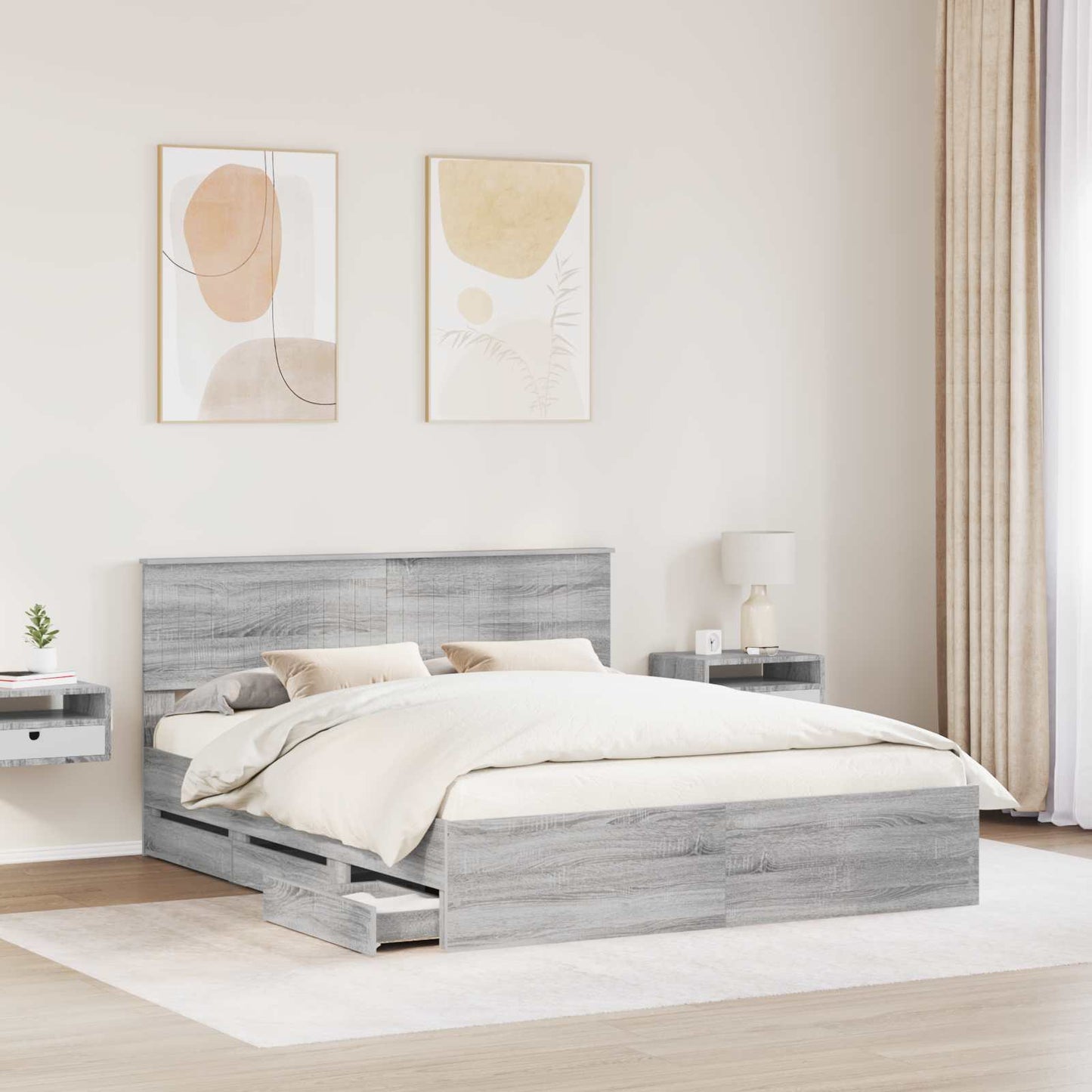 Bedframe met lade Grijs Sonoma 160 x 200 cm Ingenieurshout is nu te koop bij PeponiXL, paradijselijk wonen!