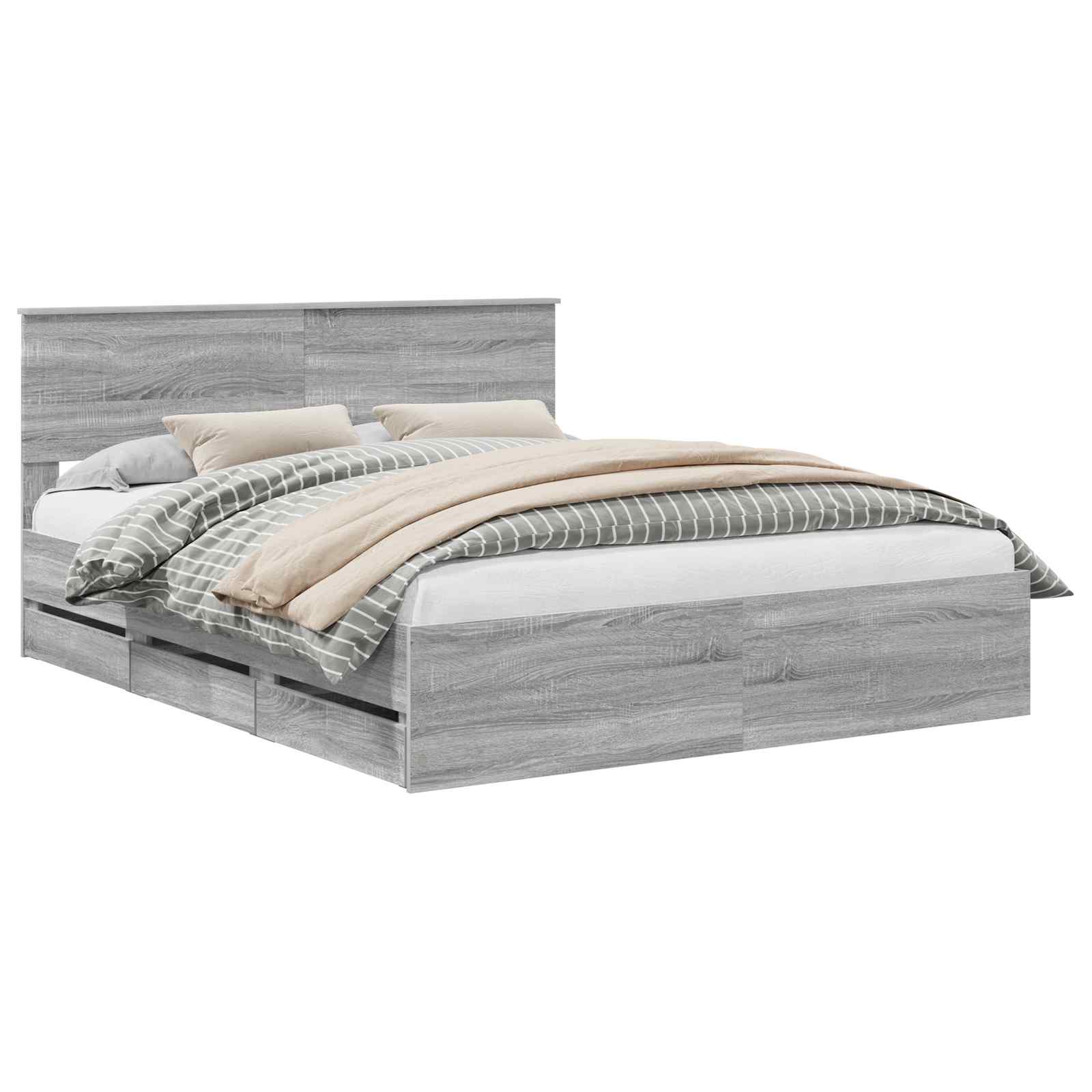 Bedframe met lade Grijs Sonoma 160 x 200 cm Ingenieurshout is nu te koop bij PeponiXL, paradijselijk wonen!