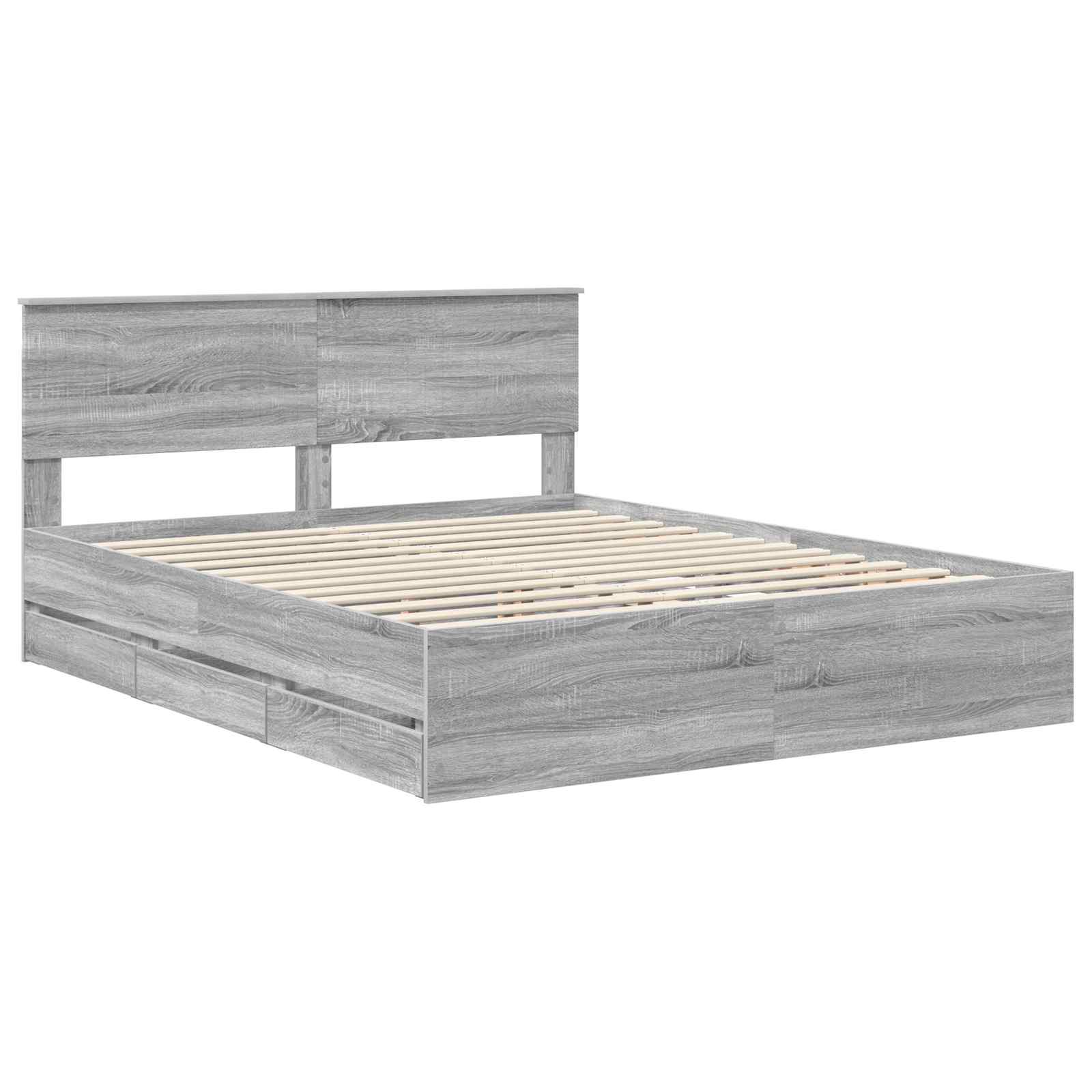 Bedframe met lade Grijs Sonoma 160 x 200 cm Ingenieurshout is nu te koop bij PeponiXL, paradijselijk wonen!