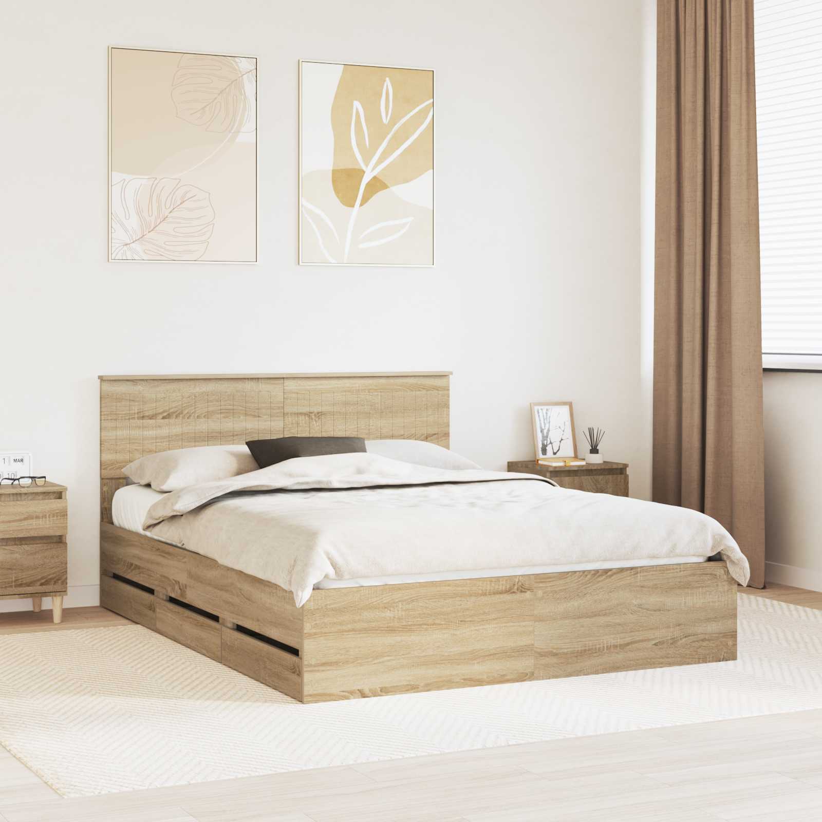 Bedframe met lade Sonoma Eiken 150 x 200 cm Ingenieurshout is nu te koop bij PeponiXL, paradijselijk wonen!