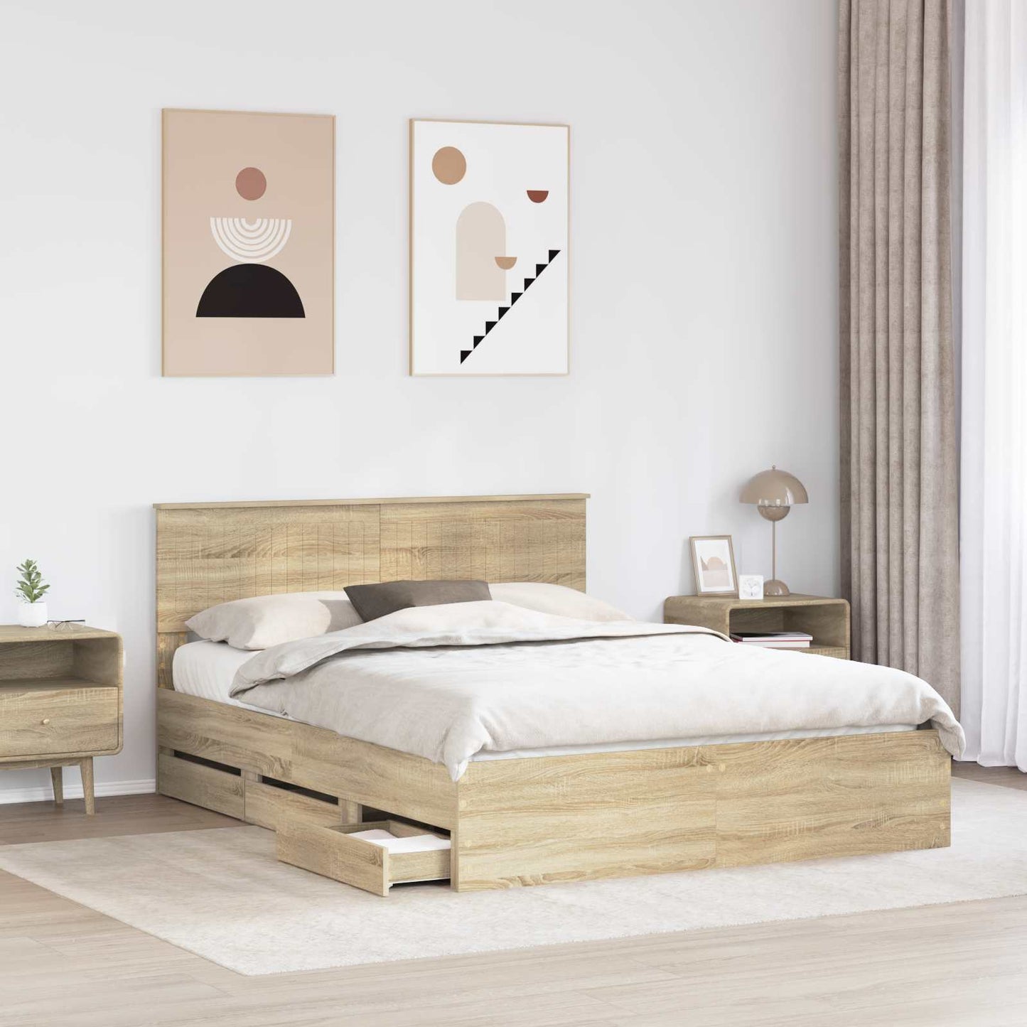 Bedframe met lade Sonoma Eiken 150 x 200 cm Ingenieurshout is nu te koop bij PeponiXL, paradijselijk wonen!