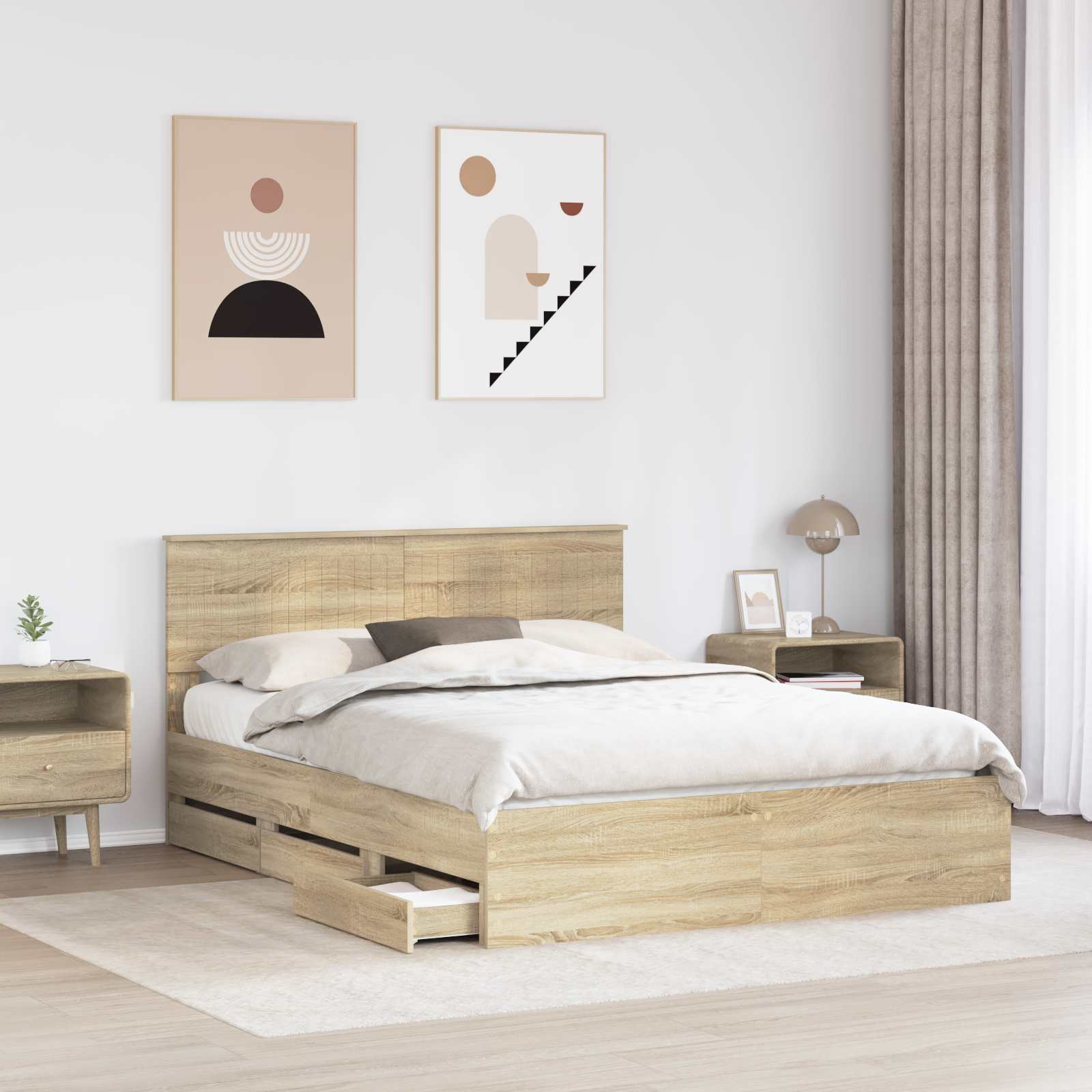 Bedframe met lade Sonoma Eiken 150 x 200 cm Ingenieurshout is nu te koop bij PeponiXL, paradijselijk wonen!