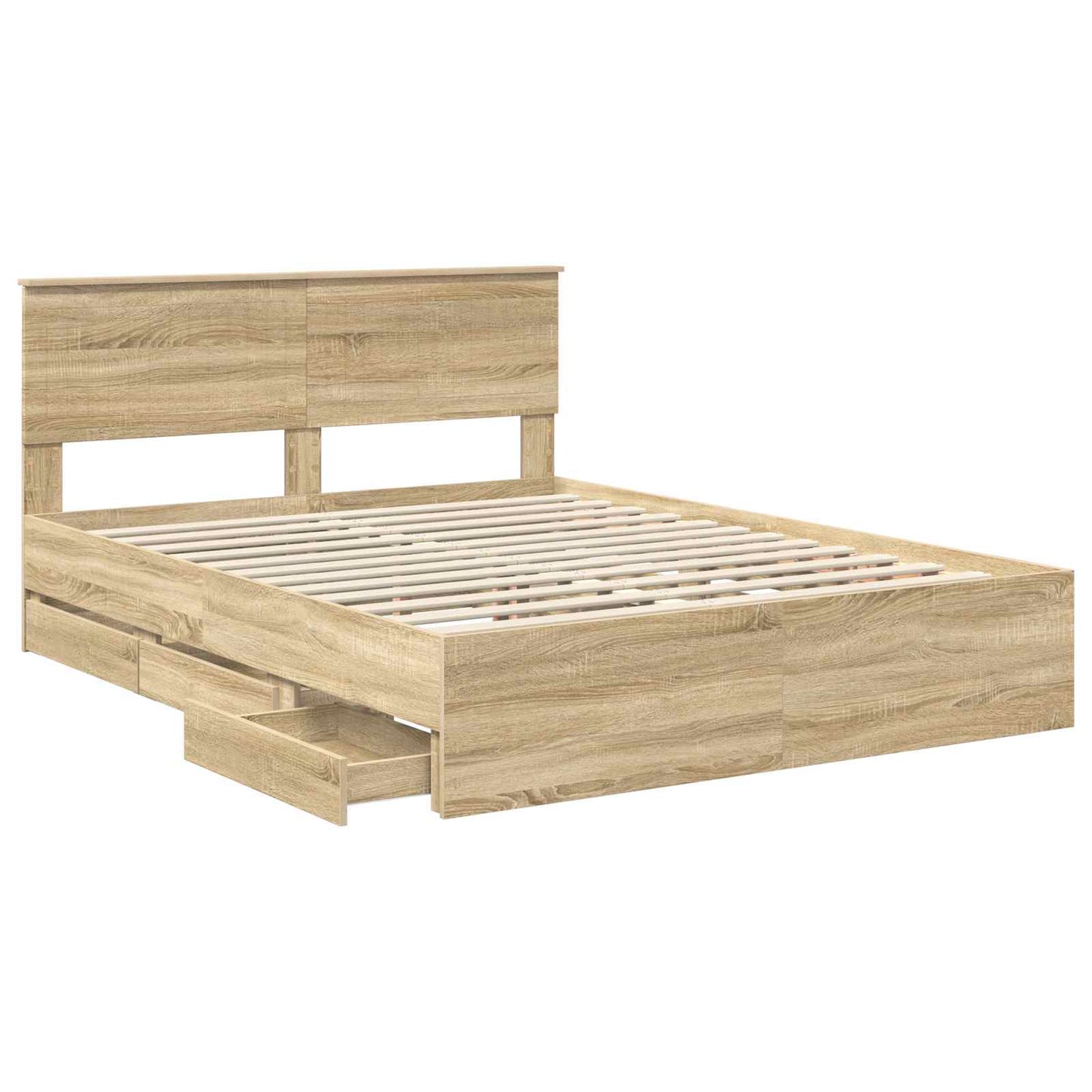 Bedframe met lade Sonoma Eiken 150 x 200 cm Ingenieurshout is nu te koop bij PeponiXL, paradijselijk wonen!