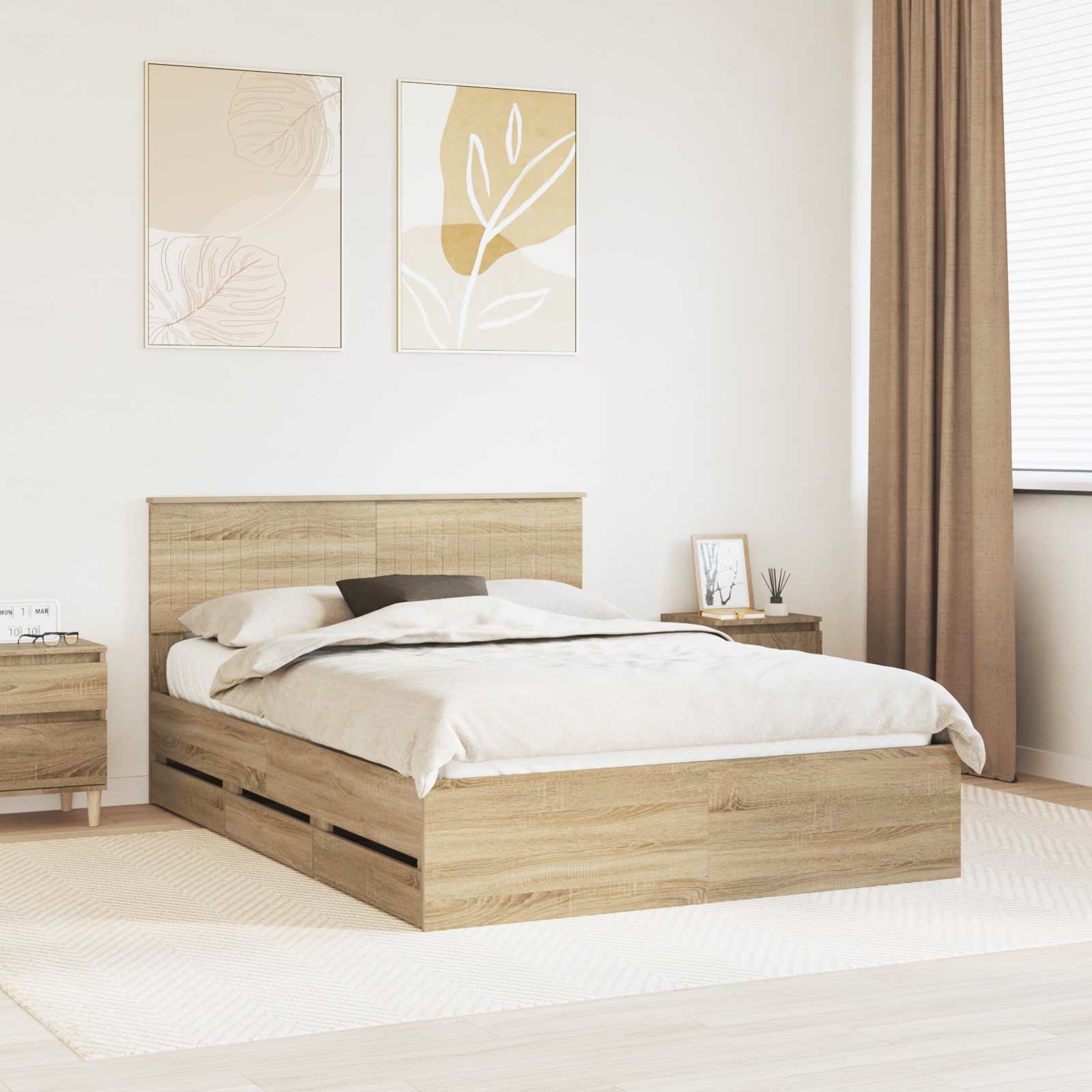 Bedframe met lade Sonoma Eiken 140 x 200 cm Ingenieurshout is nu te koop bij PeponiXL, paradijselijk wonen!
