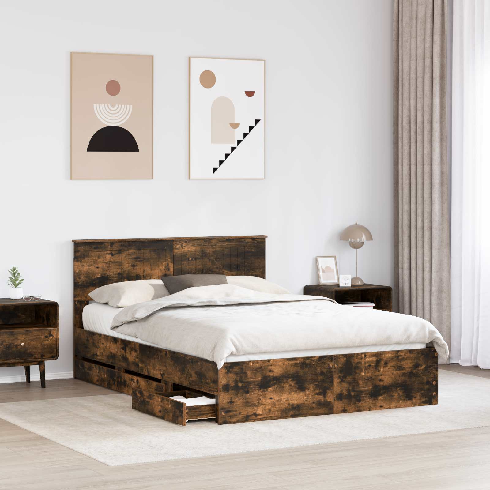 Bedframe met lade Gerookt eiken 140 x 200 cm Ingenieurshout is nu te koop bij PeponiXL, paradijselijk wonen!