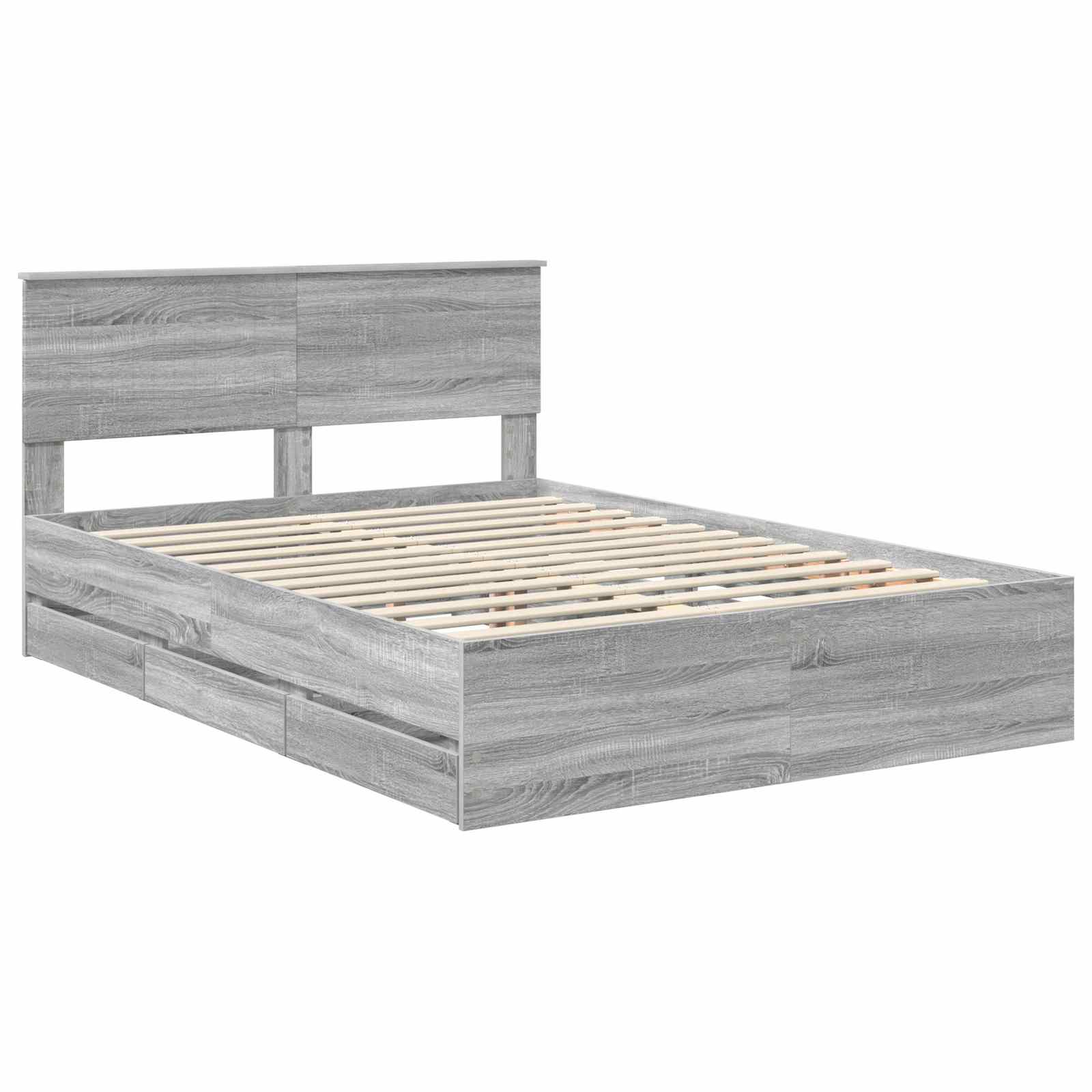 Bedframe met lade Grijs Sonoma 140 x 200 cm Ingenieurshout is nu te koop bij PeponiXL, paradijselijk wonen!
