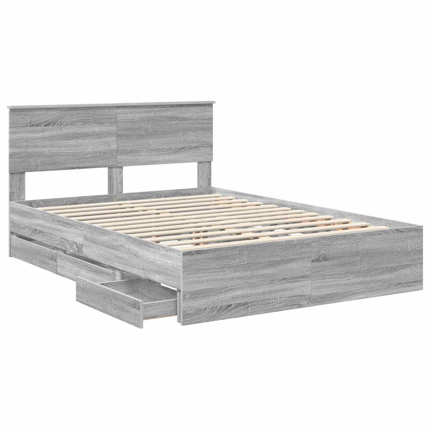 Bedframe met lade Grijs Sonoma 140 x 200 cm Ingenieurshout is nu te koop bij PeponiXL, paradijselijk wonen!