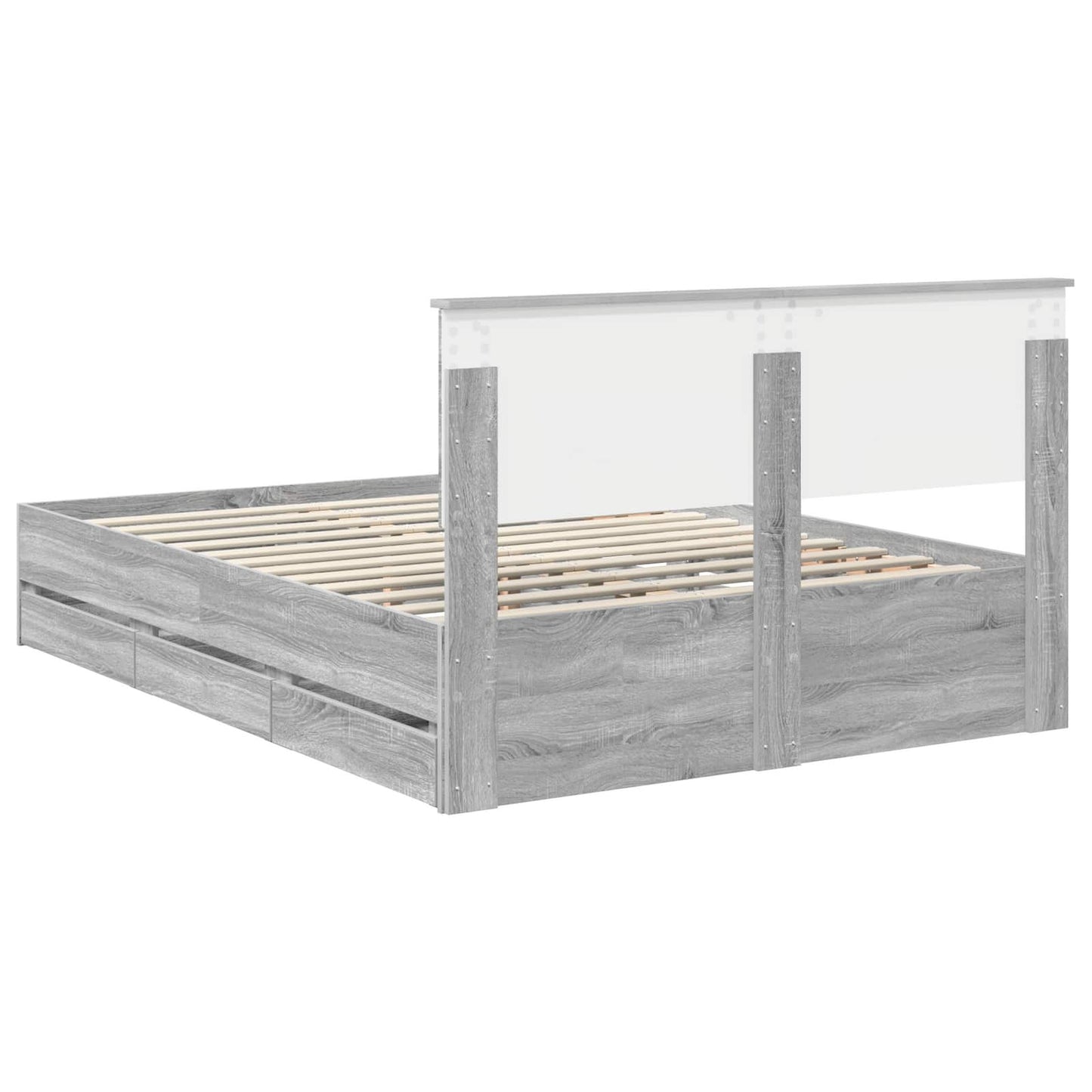 Bedframe met lade Grijs Sonoma 140 x 200 cm Ingenieurshout is nu te koop bij PeponiXL, paradijselijk wonen!