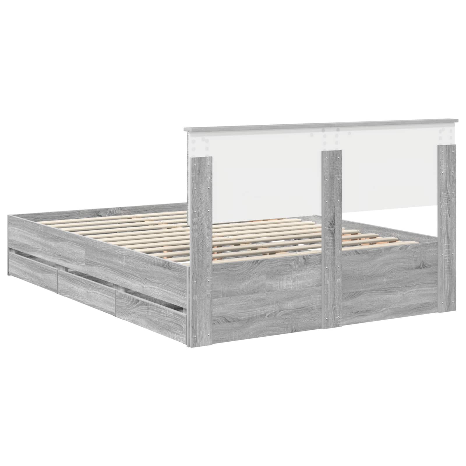 Bedframe met lade Grijs Sonoma 140 x 200 cm Ingenieurshout is nu te koop bij PeponiXL, paradijselijk wonen!
