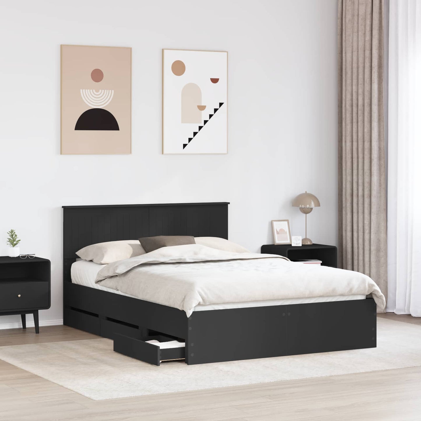 Bedframe met lade met opslag Zwart 140 x 190 cm Ingenieurshout is nu te koop bij PeponiXL, paradijselijk wonen!