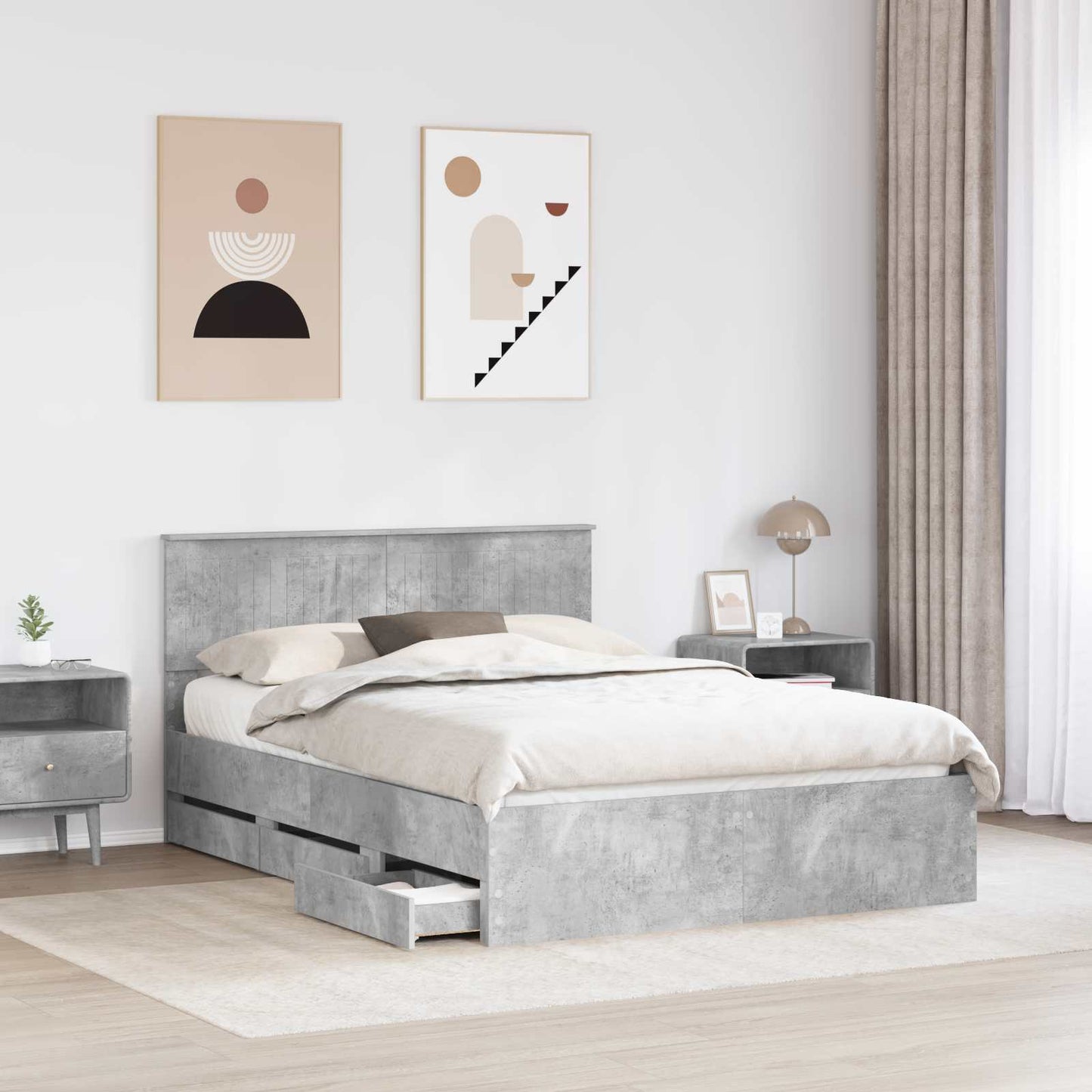 Bedframe met lade Beton Grijs 135 x 190 cm Ingenieurshout is nu te koop bij PeponiXL, paradijselijk wonen!