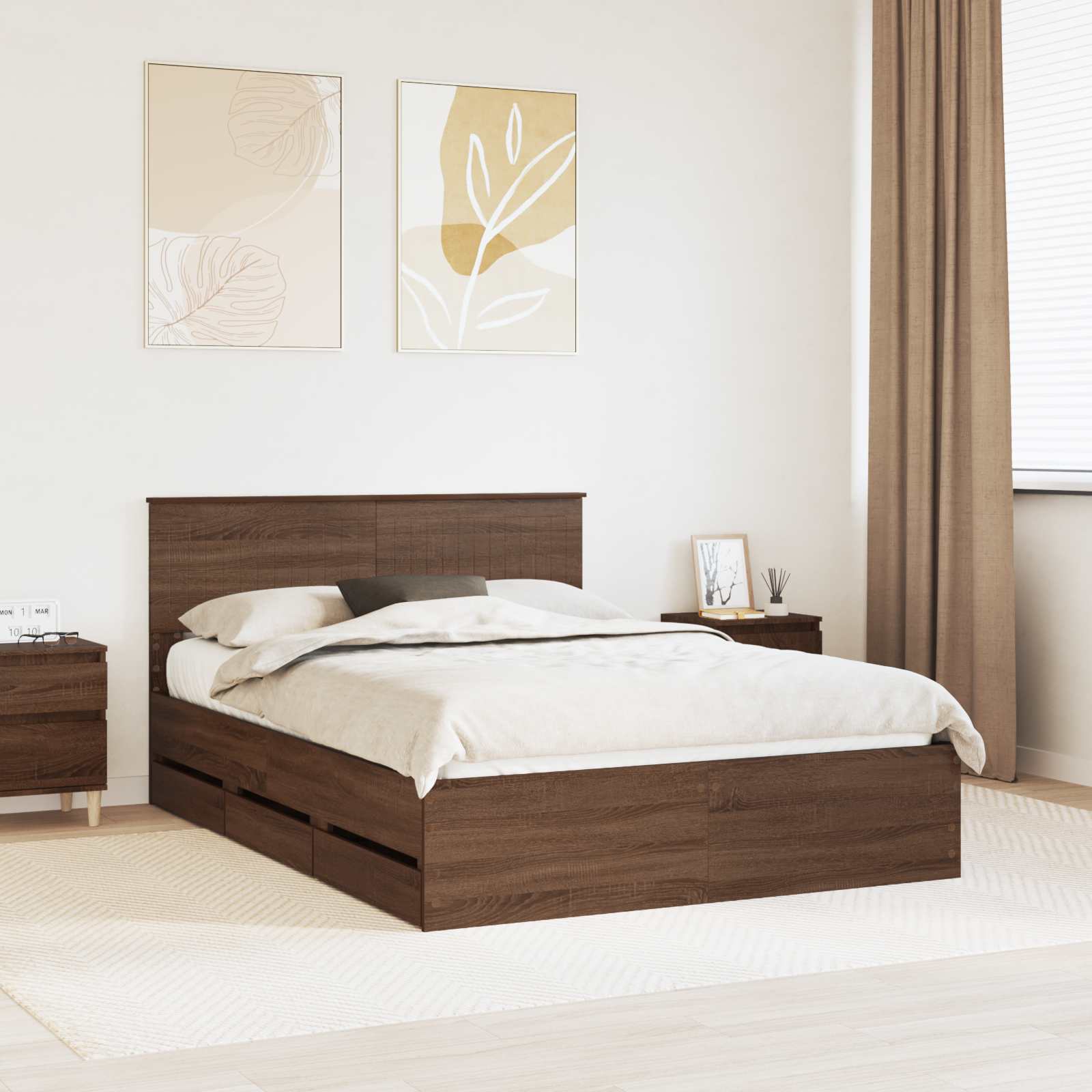 Bedframe met lade Bruin Eiken 135 x 190 cm Ingenieurshout is nu te koop bij PeponiXL, paradijselijk wonen!