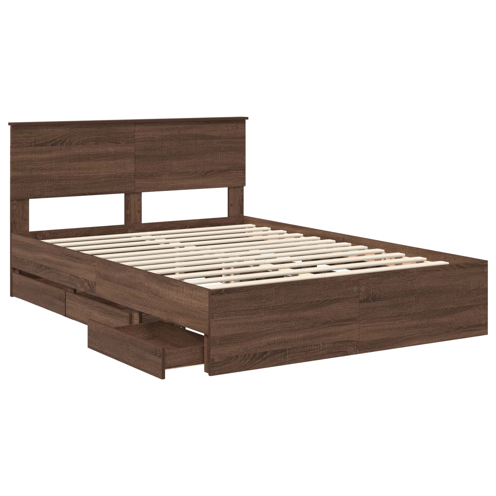 Bedframe met lade Bruin Eiken 135 x 190 cm Ingenieurshout is nu te koop bij PeponiXL, paradijselijk wonen!