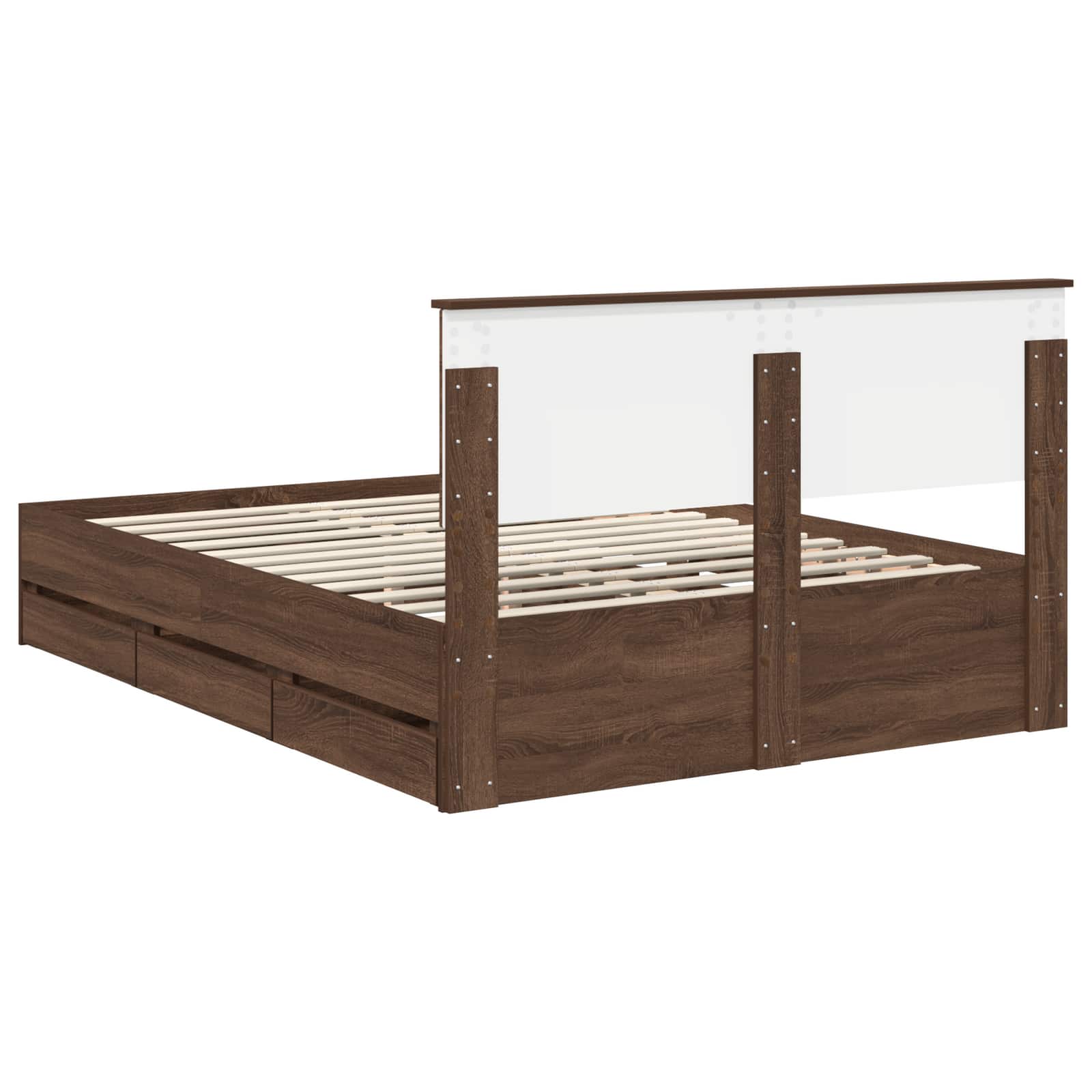 Bedframe met lade Bruin Eiken 135 x 190 cm Ingenieurshout is nu te koop bij PeponiXL, paradijselijk wonen!