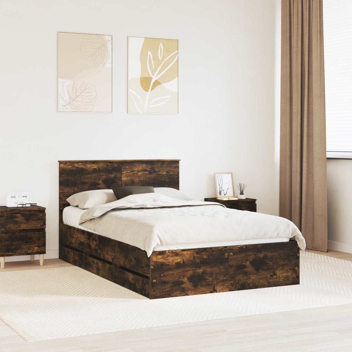 Bedframe met lade Gerookt eiken 120 x 200 cm Ingenieurshout is nu te koop bij PeponiXL, paradijselijk wonen!