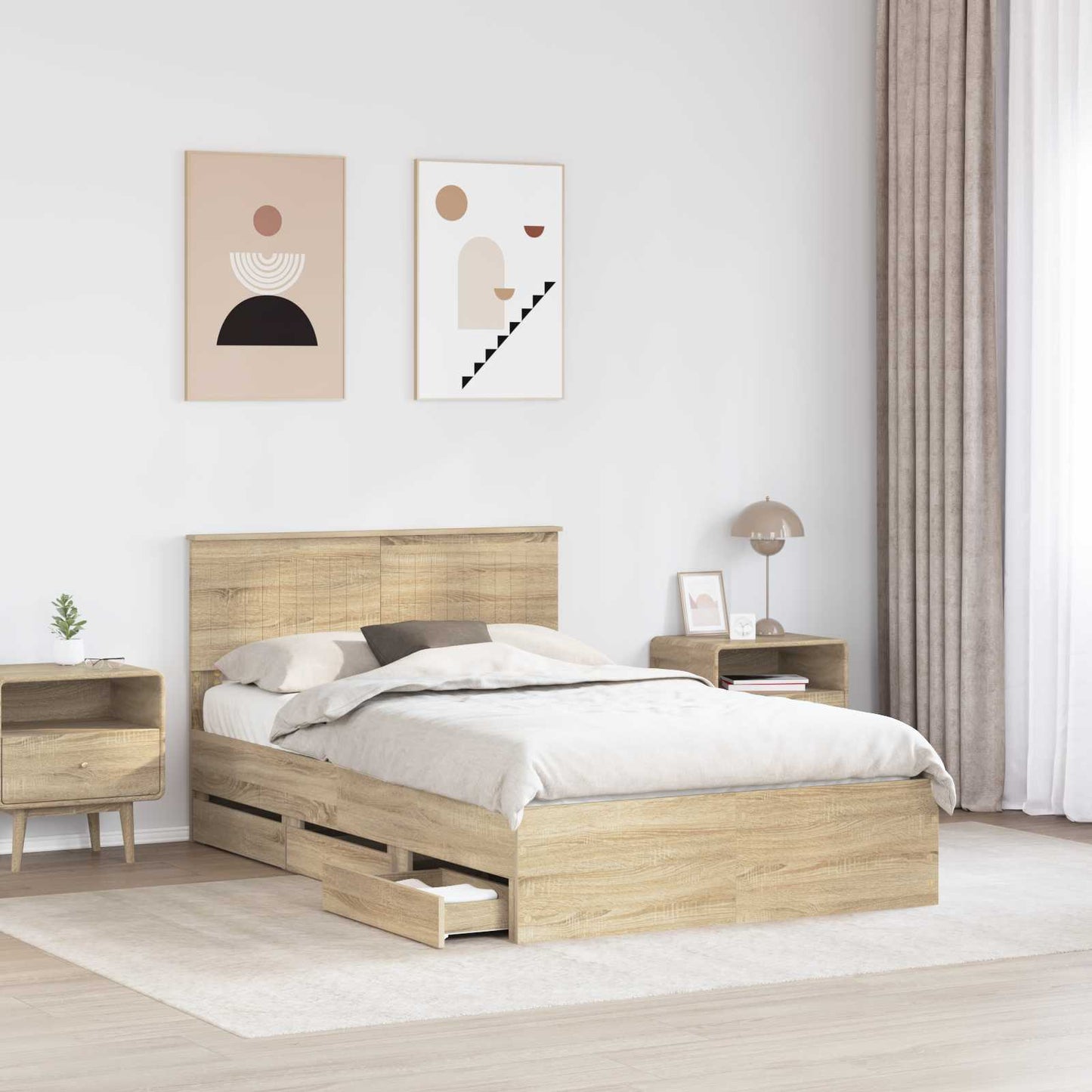 Bedframe met lade Sonoma Eiken 120 x 190 cm Ingenieurshout is nu te koop bij PeponiXL, paradijselijk wonen!