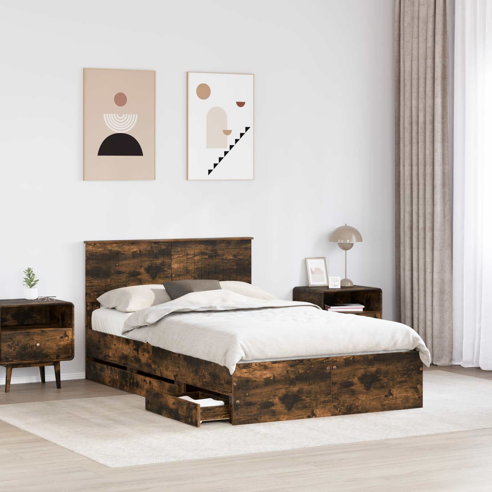 Bedframe met lade Gerookt eiken 120 x 190 cm Ingenieurshout is nu te koop bij PeponiXL, paradijselijk wonen!