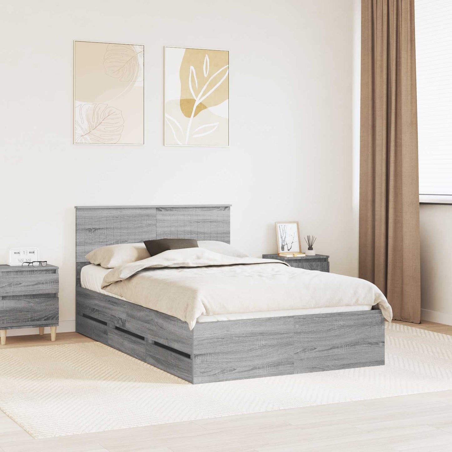 Bedframe met lade Grijs Sonoma 120 x 190 cm Ingenieurshout is nu te koop bij PeponiXL, paradijselijk wonen!
